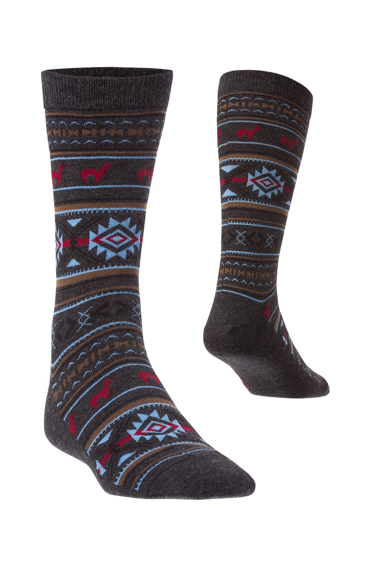 Alpaka Socken JACQUARD aus 70% Baby Alpaka und 25% Pima Baumwolle-grau/blau