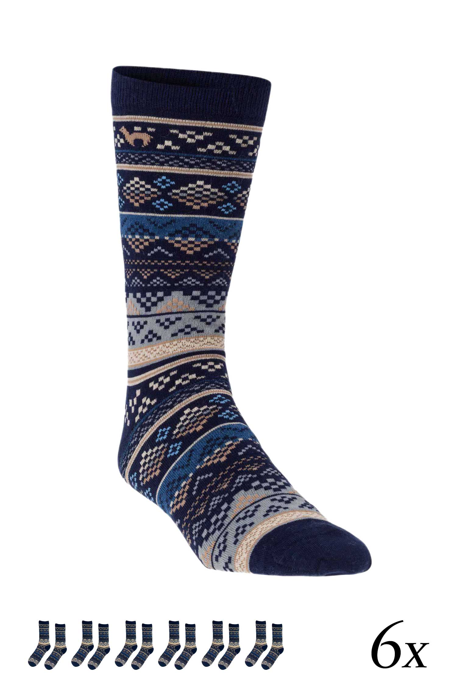 Alpaka Socken INKA 6er Pack aus 70% Baby Alpaka & 25% Pima Baumwolle-blau/sand