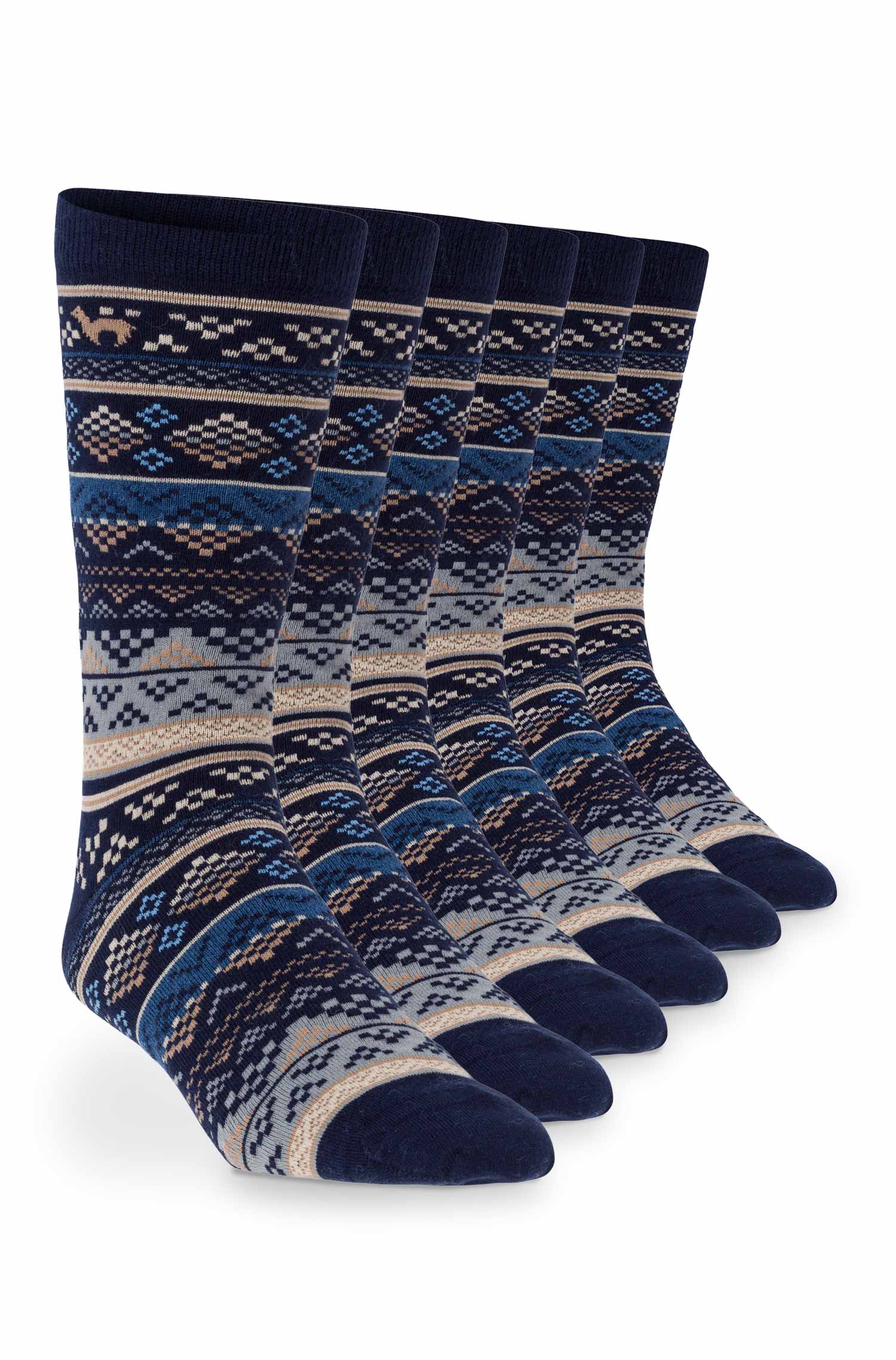 Alpaka Socken INKA 6er Pack aus 70% Baby Alpaka & 25% Pima Baumwolle-blau/sand