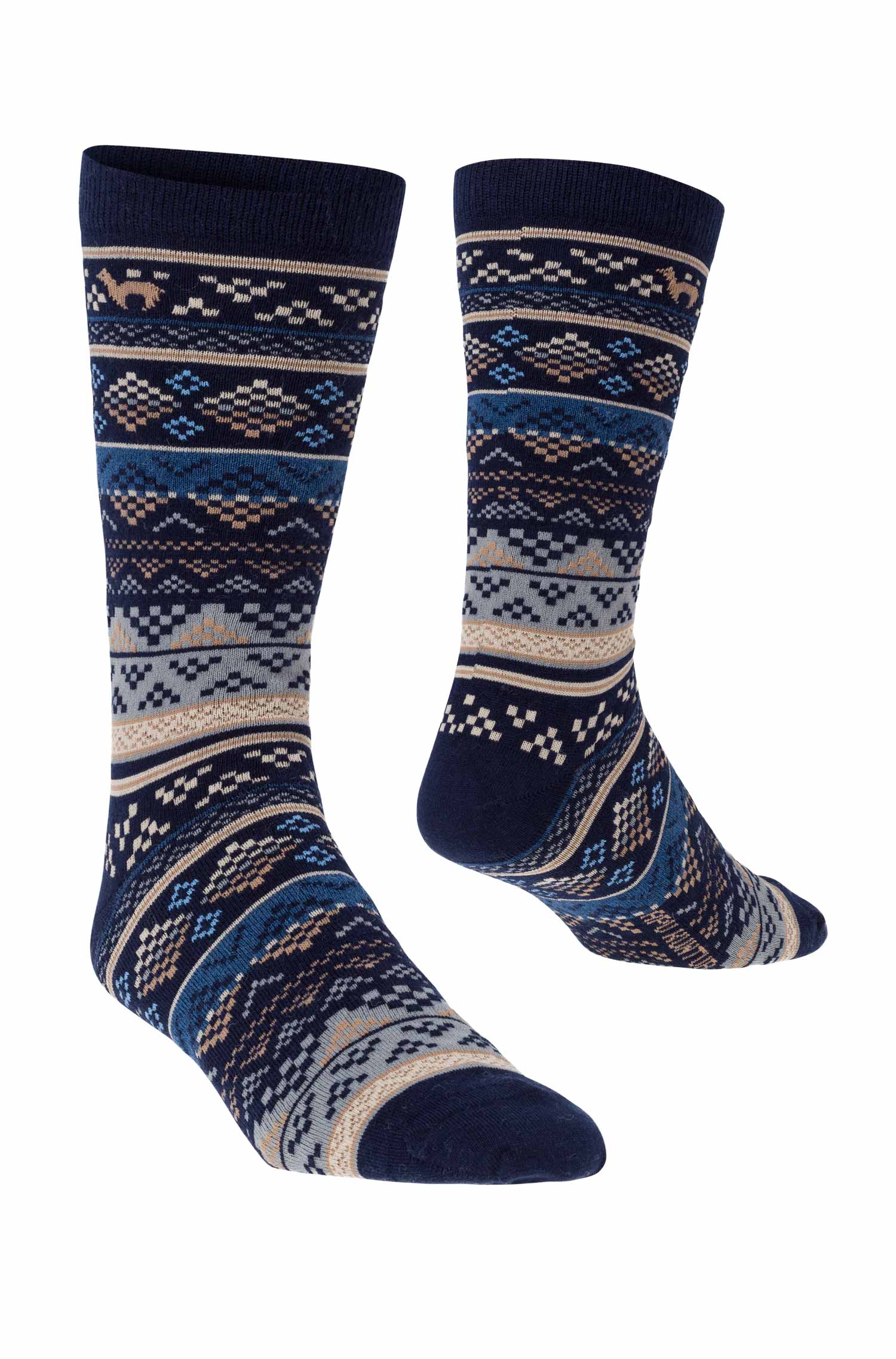 Alpaka Socken INKA 6er Pack aus 70% Baby Alpaka & 25% Pima Baumwolle-blau/sand