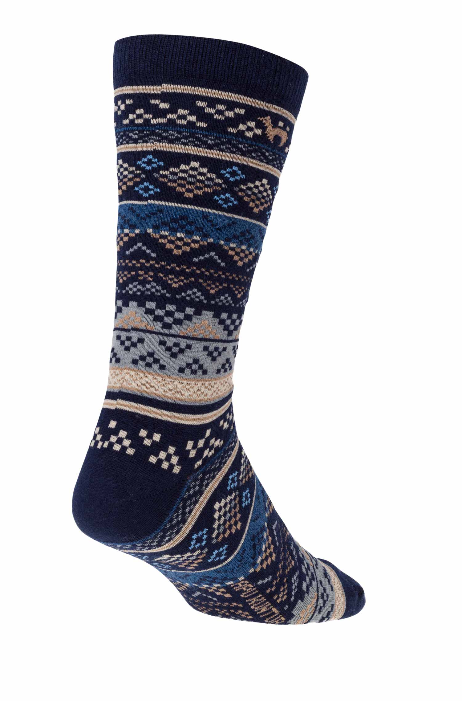Alpaka Socken INKA 6er Pack aus 70% Baby Alpaka & 25% Pima Baumwolle-blau/sand