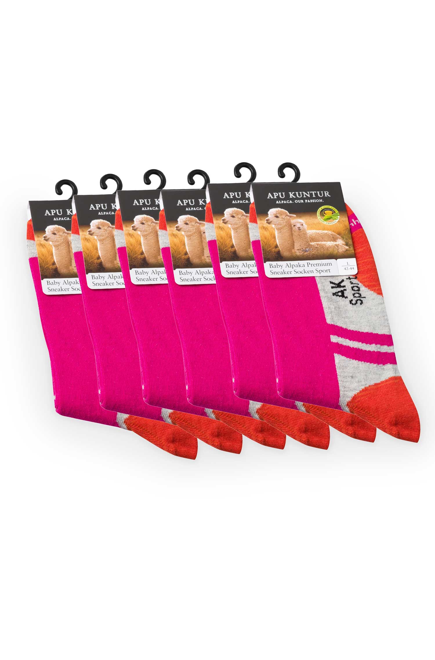 6er-Pack Premium SPORT SNEAKER SOCKE in Naturfaser Qualität-fuchsia/orange