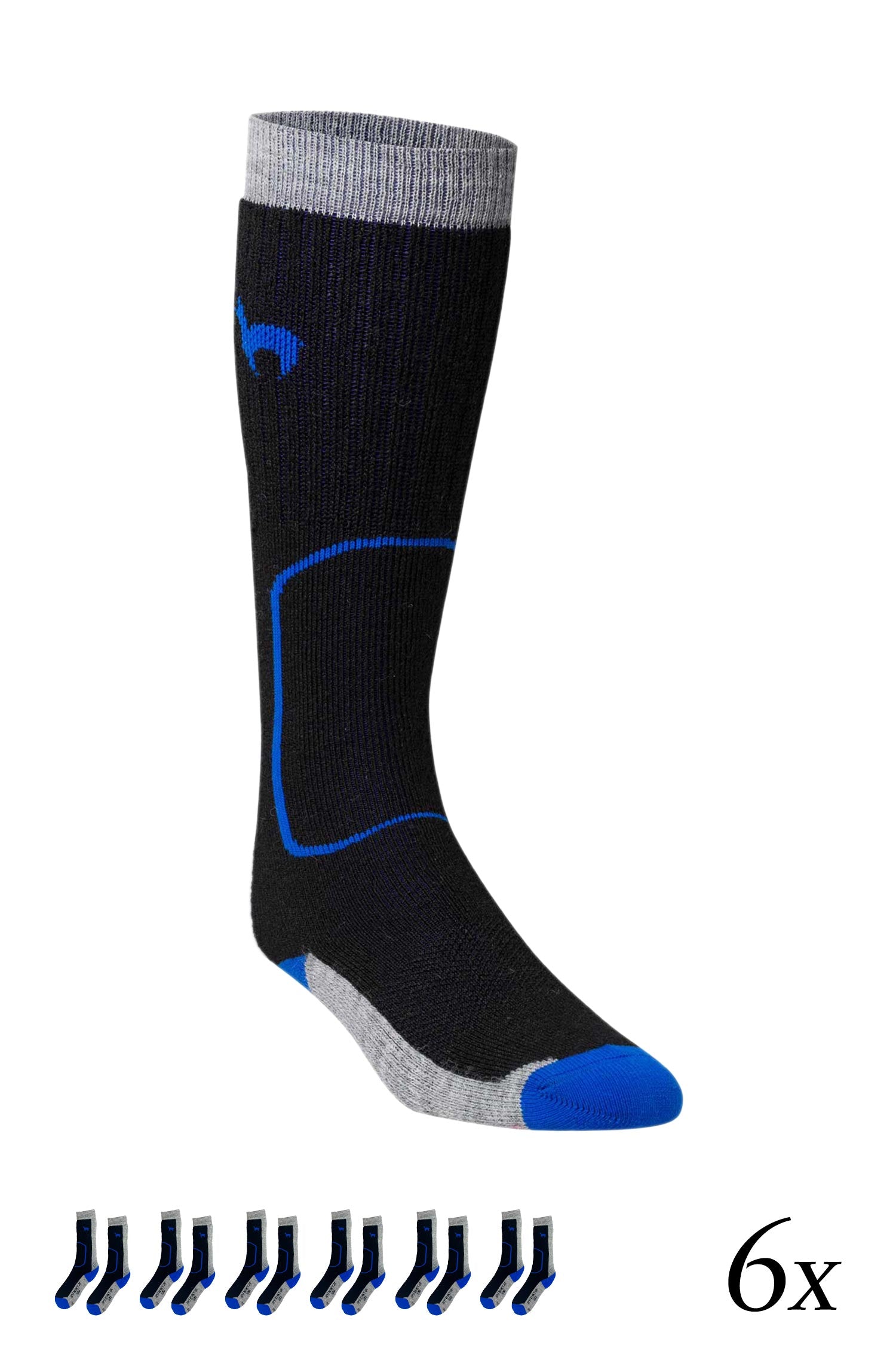 Alpaka KINDER SKI SOCKEN 6er Pack aus Alpaka Woll-Mix-schwarz/grau