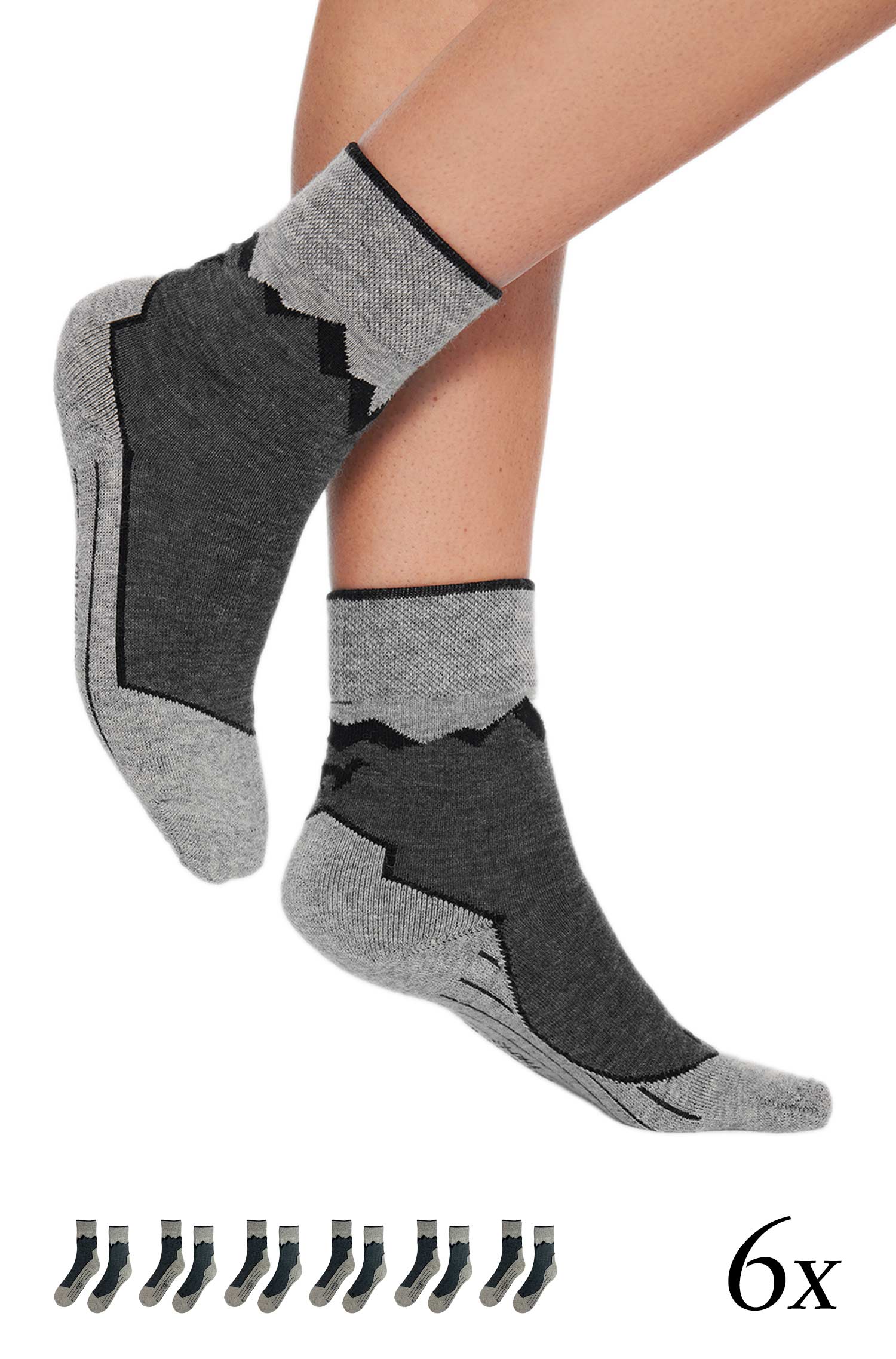 6er-Pack Premium Alpaka WANDERSOCKEN-anthrazit/grau