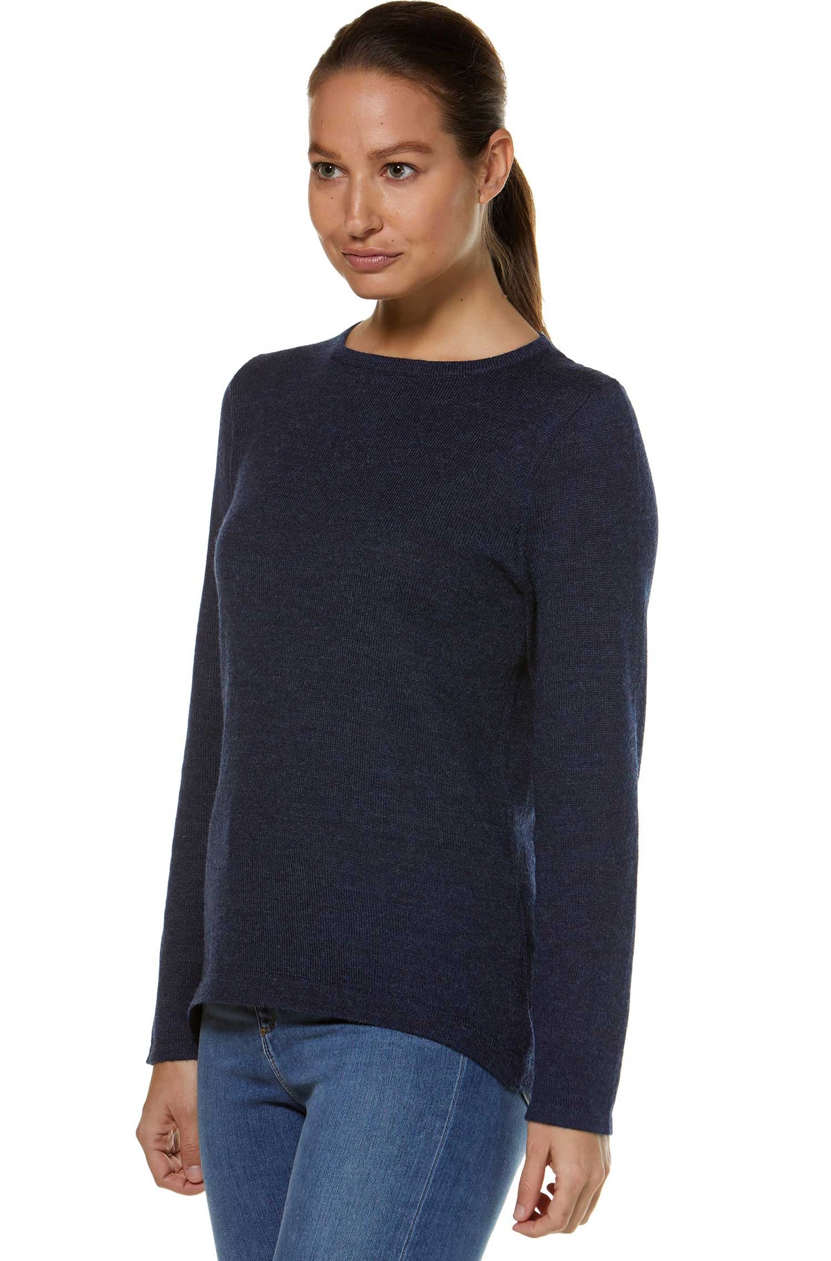 Alpaka Pullover UNI-blau meliert