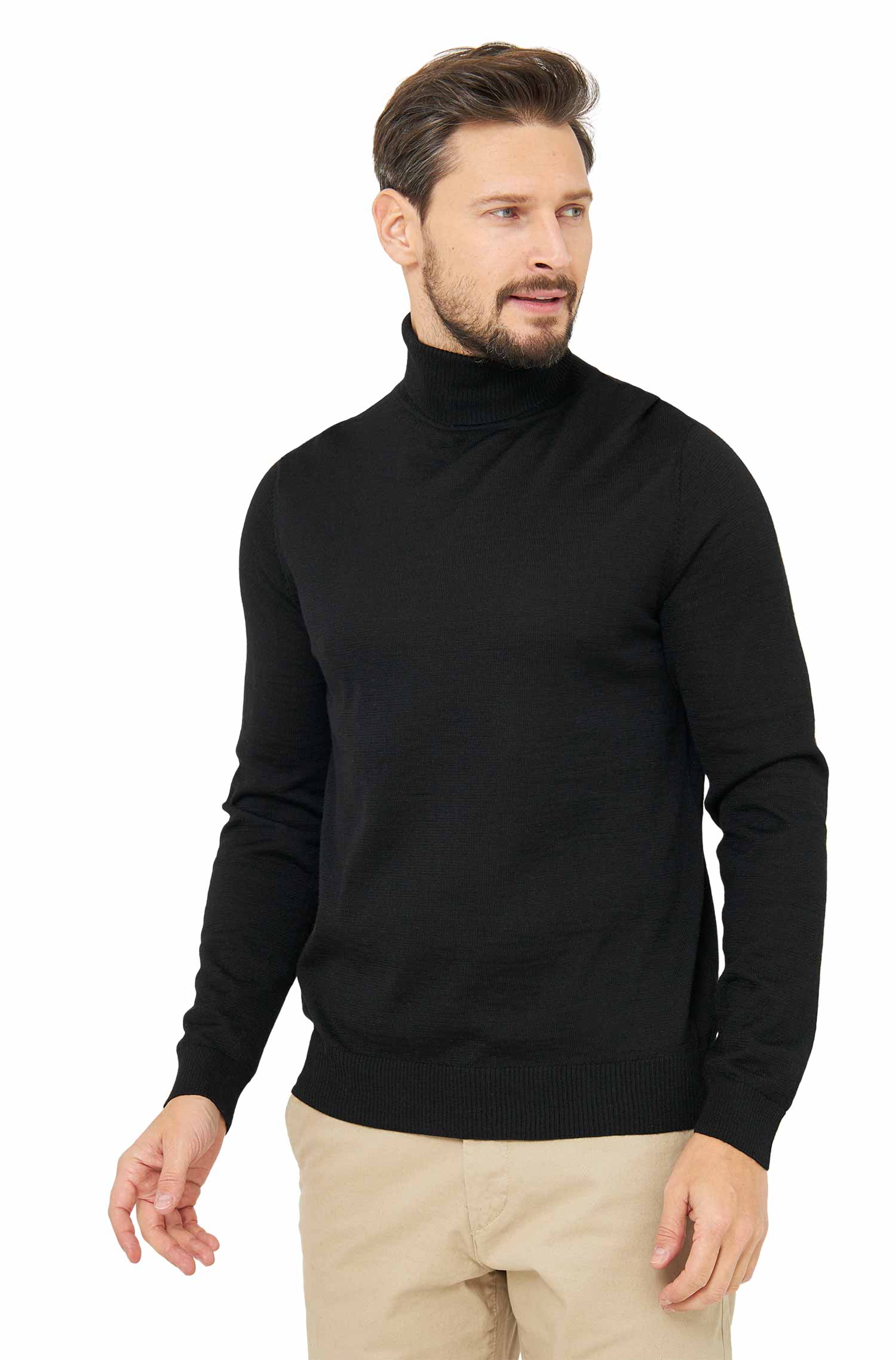 Alpaka Rollkragen Pullover MADAI aus Baby Alpaka und Seide-schwarz