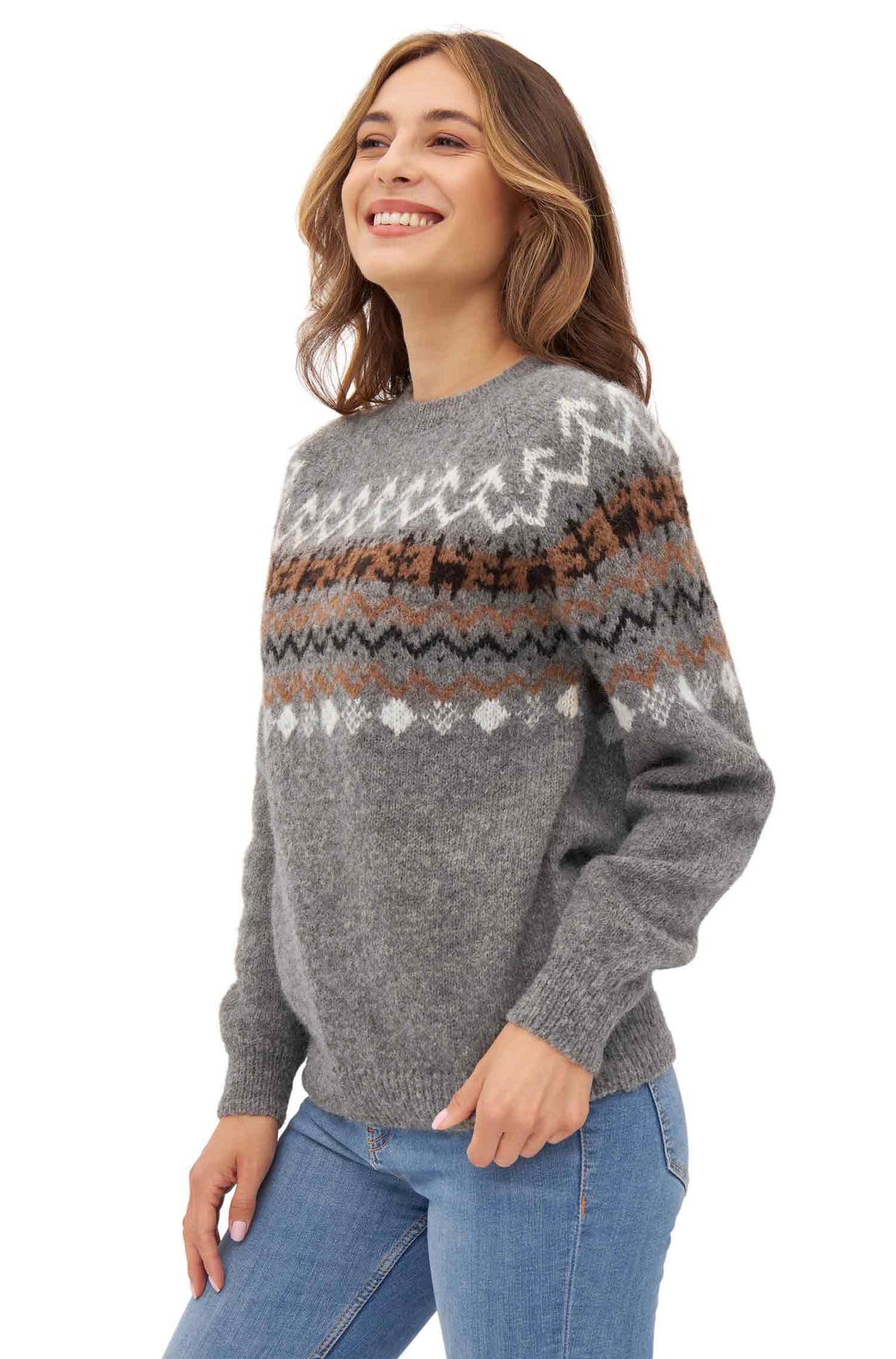 Alpaka Damen Pullover NATURA aus ungefärbtem Alpaka-anthrazit
