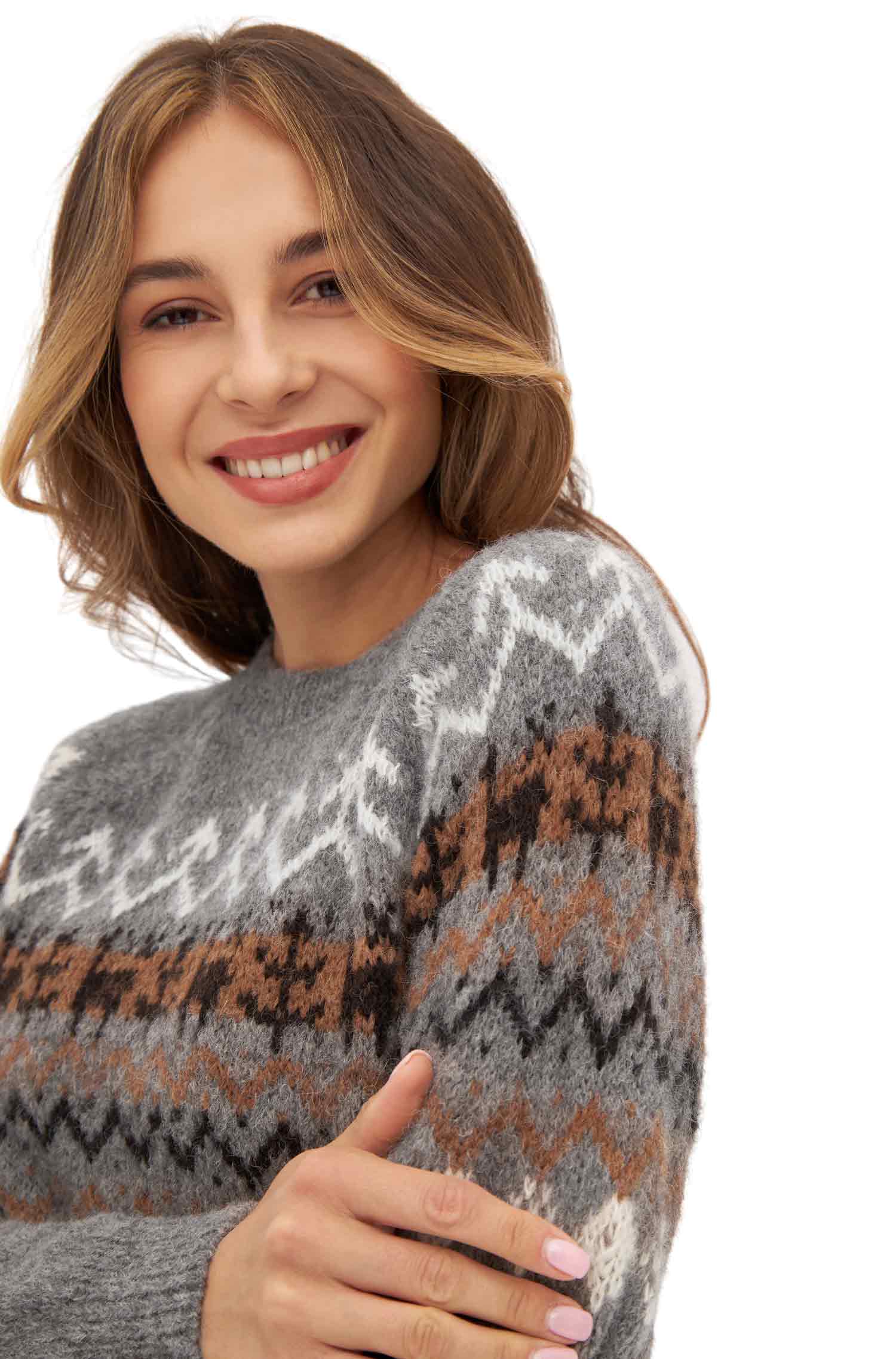 Alpaka Damen Pullover NATURA aus ungefärbtem Alpaka-anthrazit