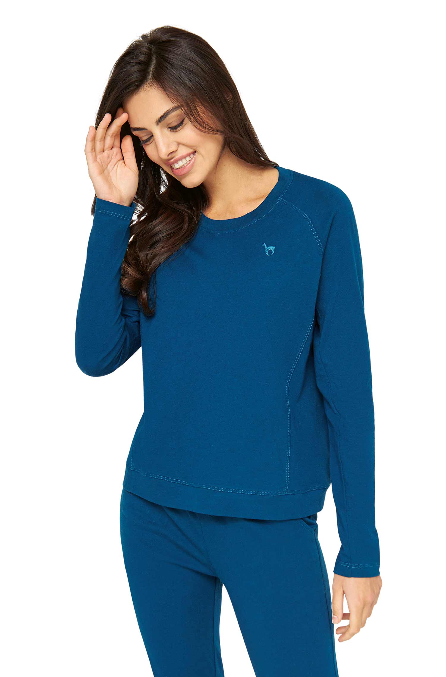 Alpaka Pyjama Damen Sweatshirt DREAMLINE aus Alpaka-Baumwoll-Mix-midnight blue