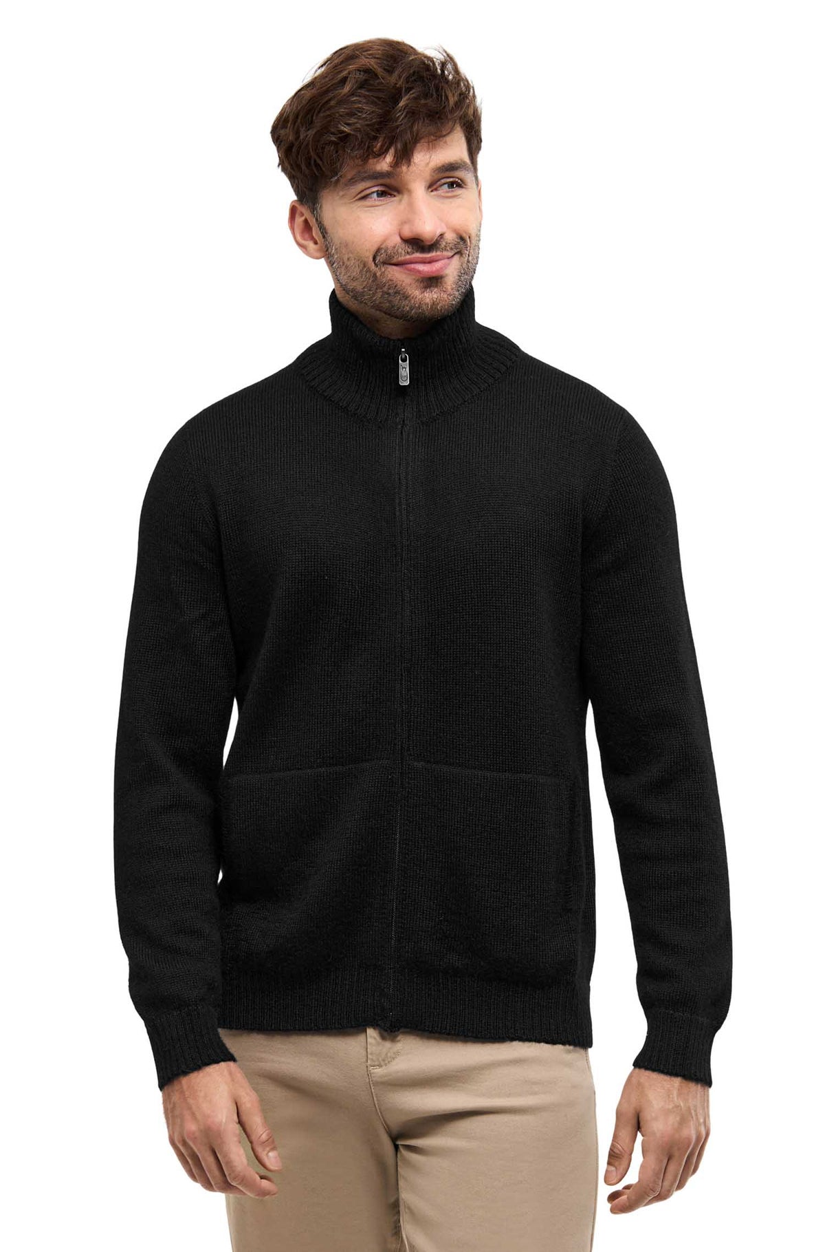 Alpaka Strickjacke RONALDO XXXL aus 100% Baby Alpaka-schwarz