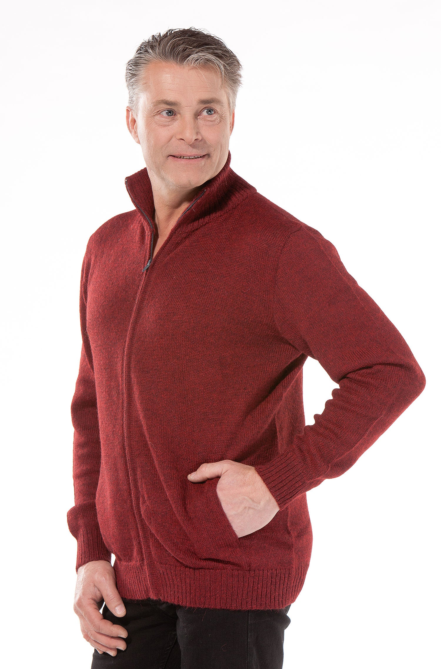 Alpaka Strickjacke RONALDO XXXL aus 100% Baby Alpaka-schwarz