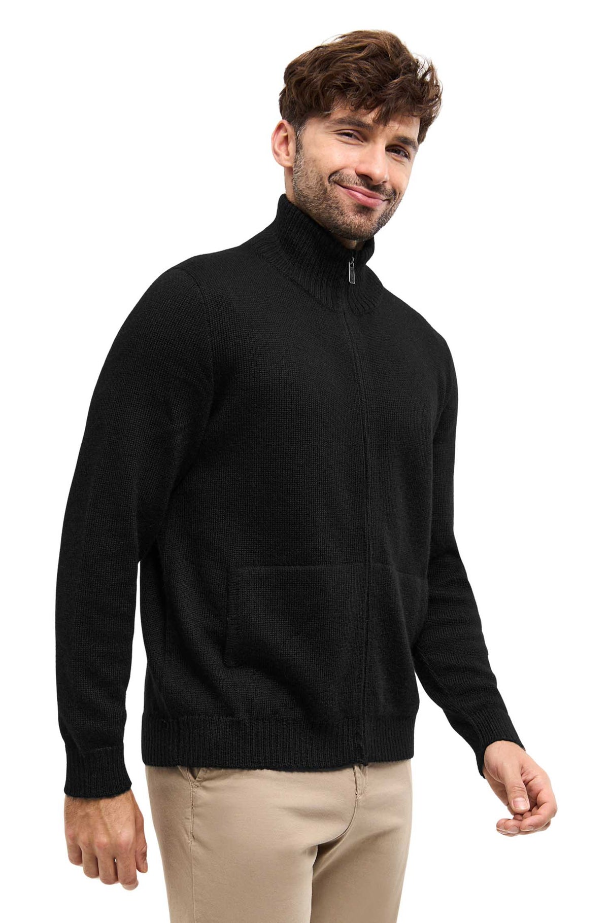 Alpaka Strickjacke RONALDO XXXL aus 100% Baby Alpaka-schwarz