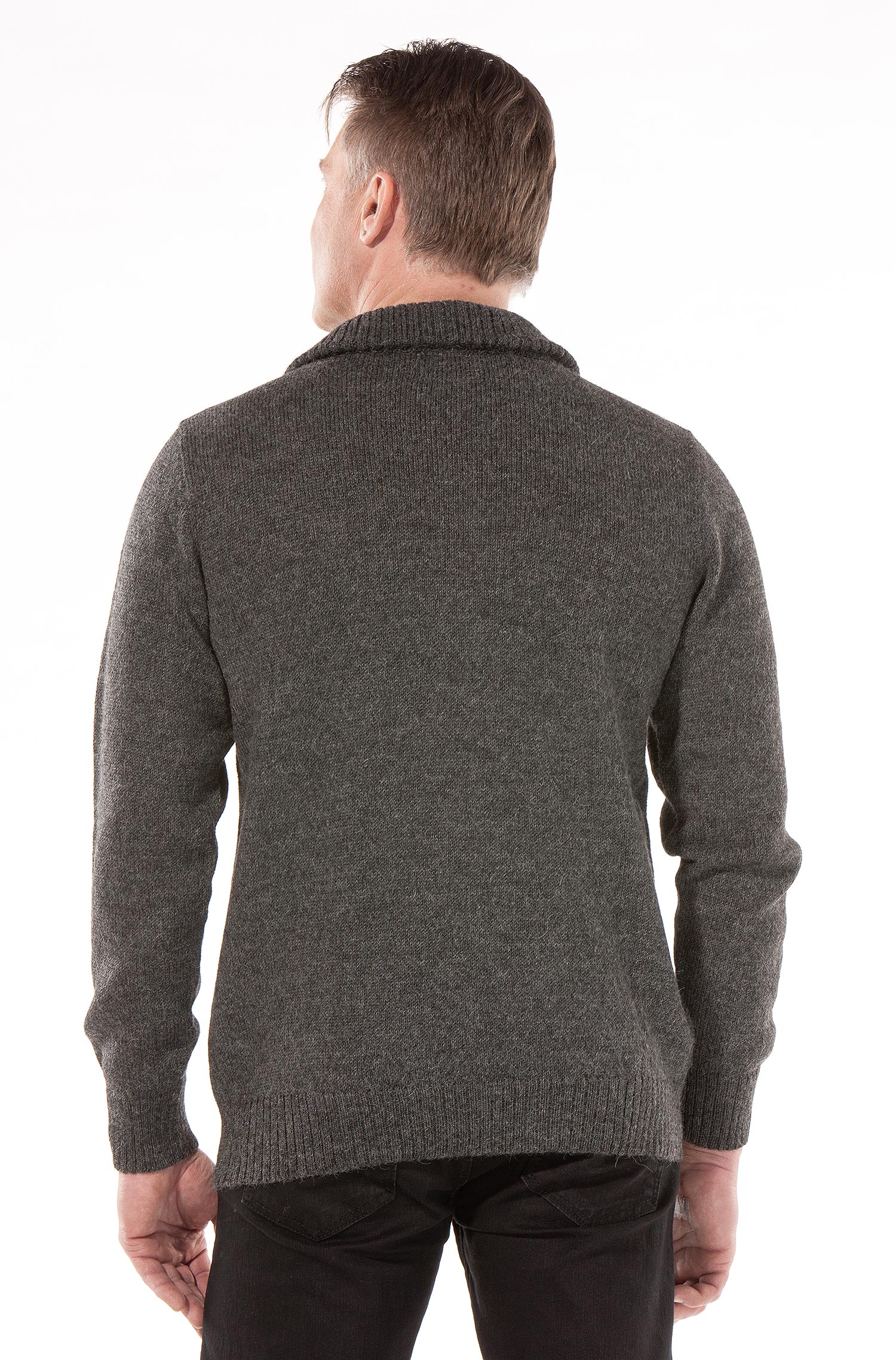Alpaka Strickjacke RONALDO XXXL aus 100% Baby Alpaka-schwarz