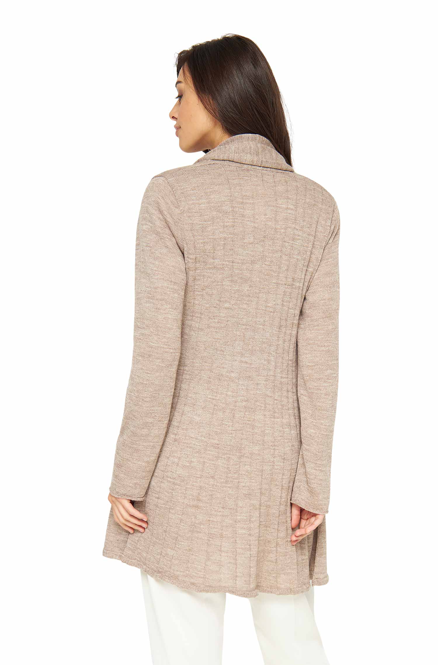 Alpaka Strickjacke PENELOPE LONG aus 100% Baby Alpaka-sand