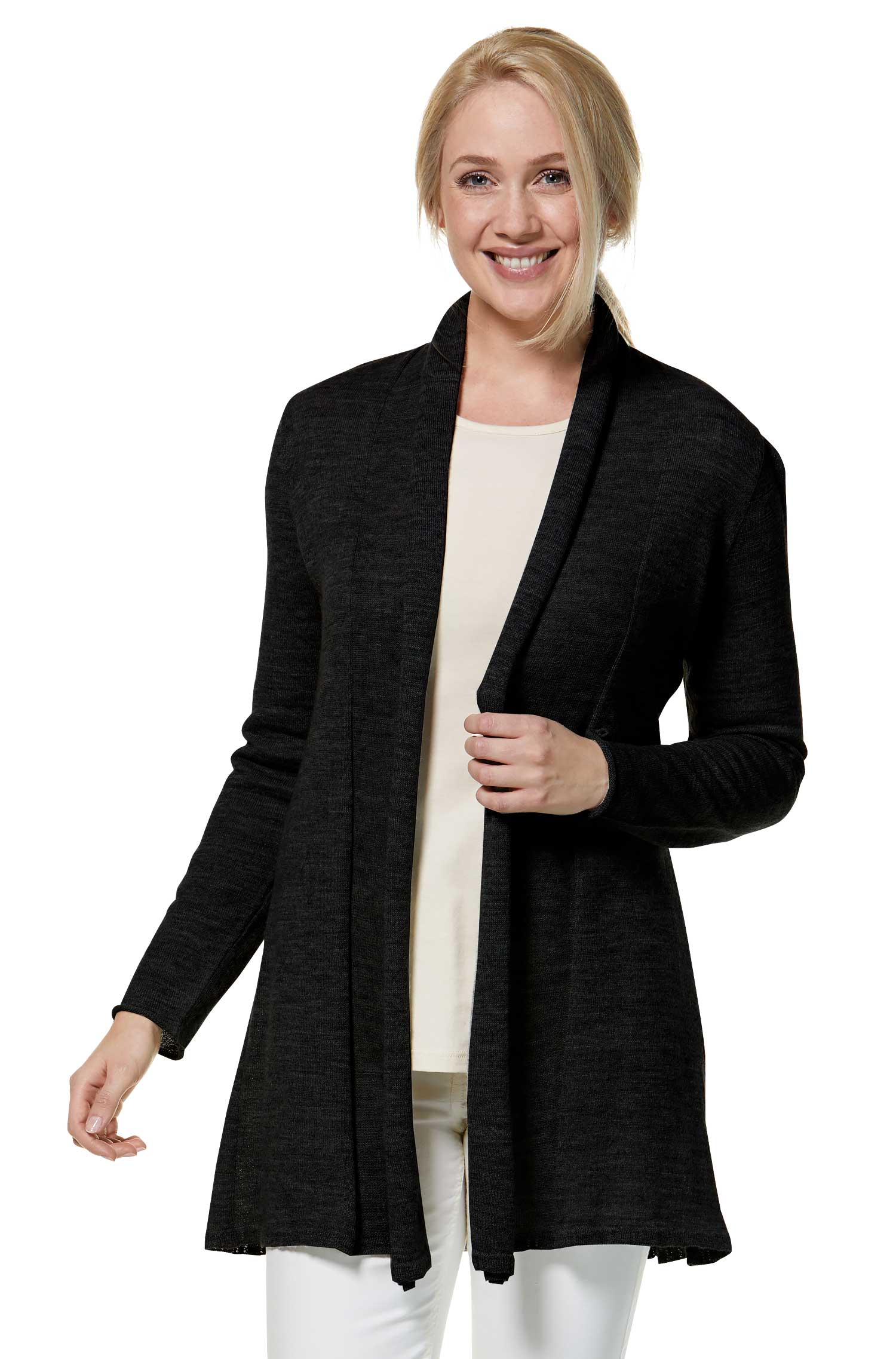 Alpaka Strickjacke PENELOPE LONG aus 100% Baby Alpaka-schwarz