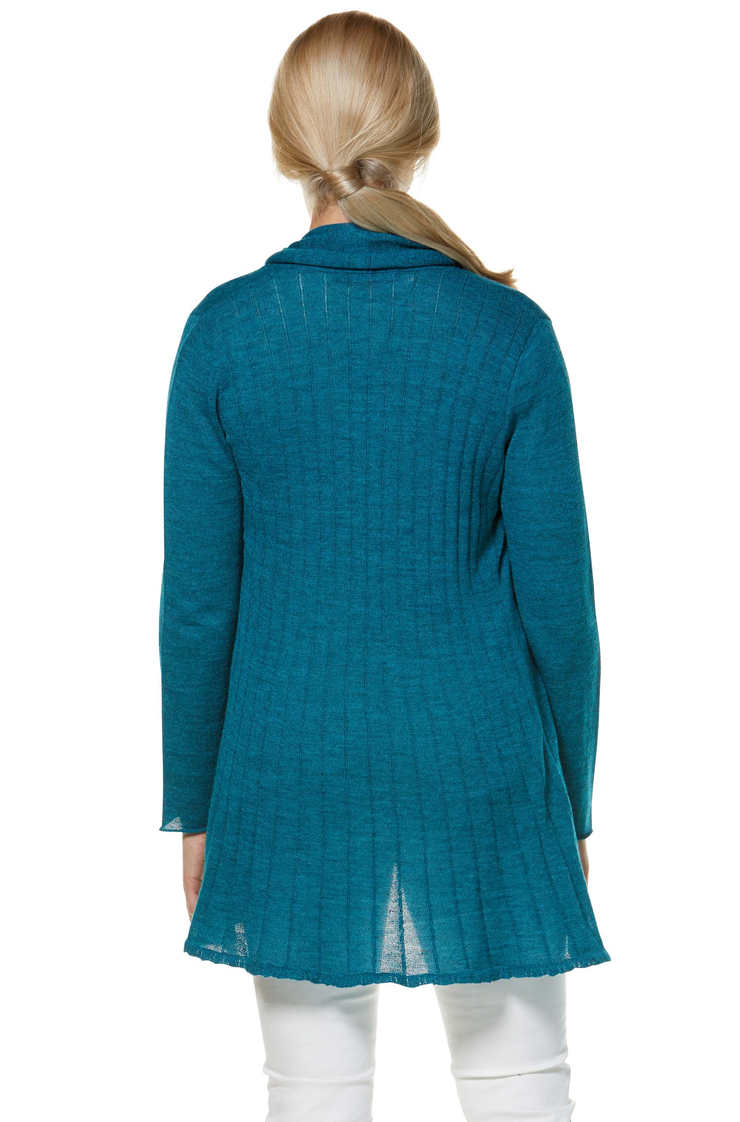Alpaka Strickjacke PENELOPE LONG aus 100% Baby Alpaka-türkis