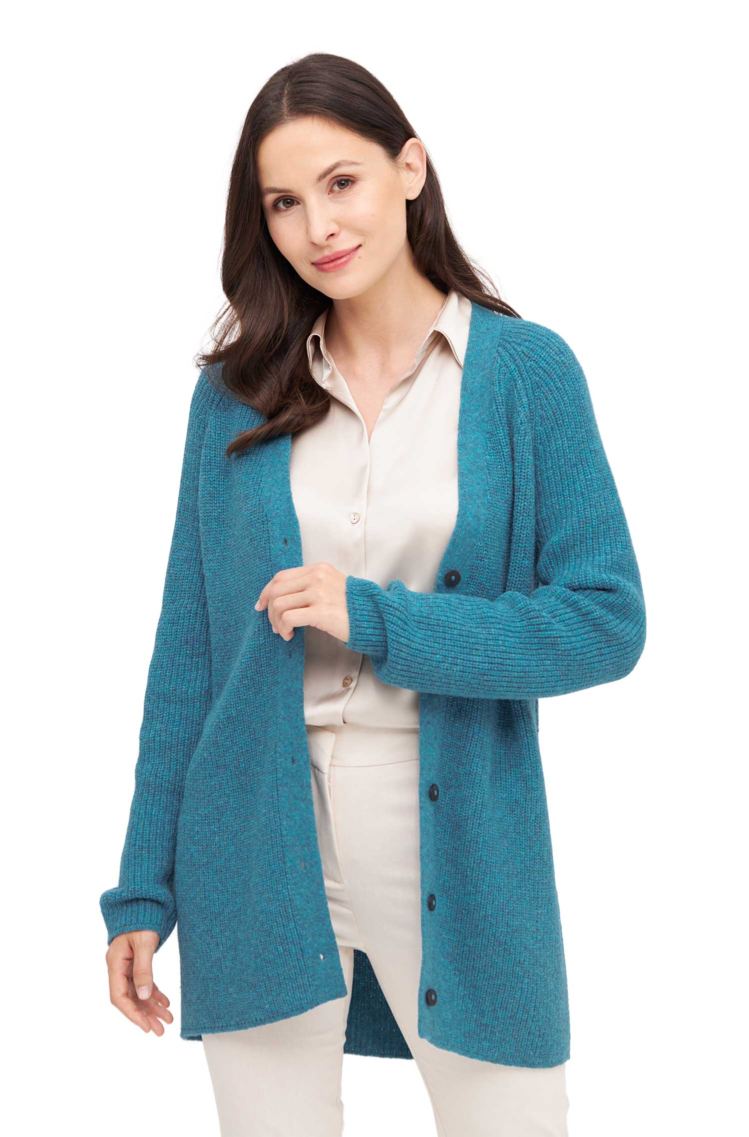 Alpaka Strickjacke CARICE aus Alpaka-Merino-Mix-türkis