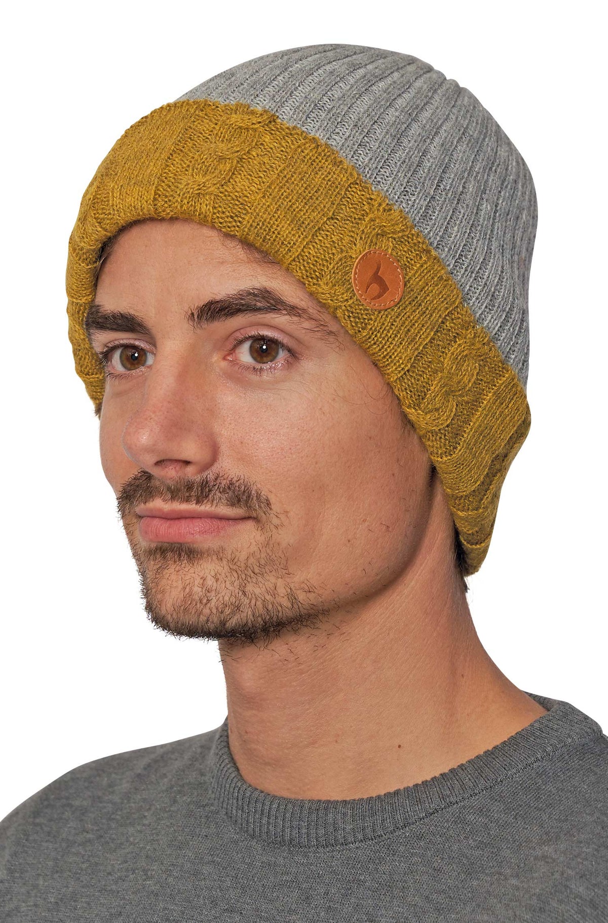 Alpaka Mütze SUAVE aus 100% Baby Alpaka-gelb/silber