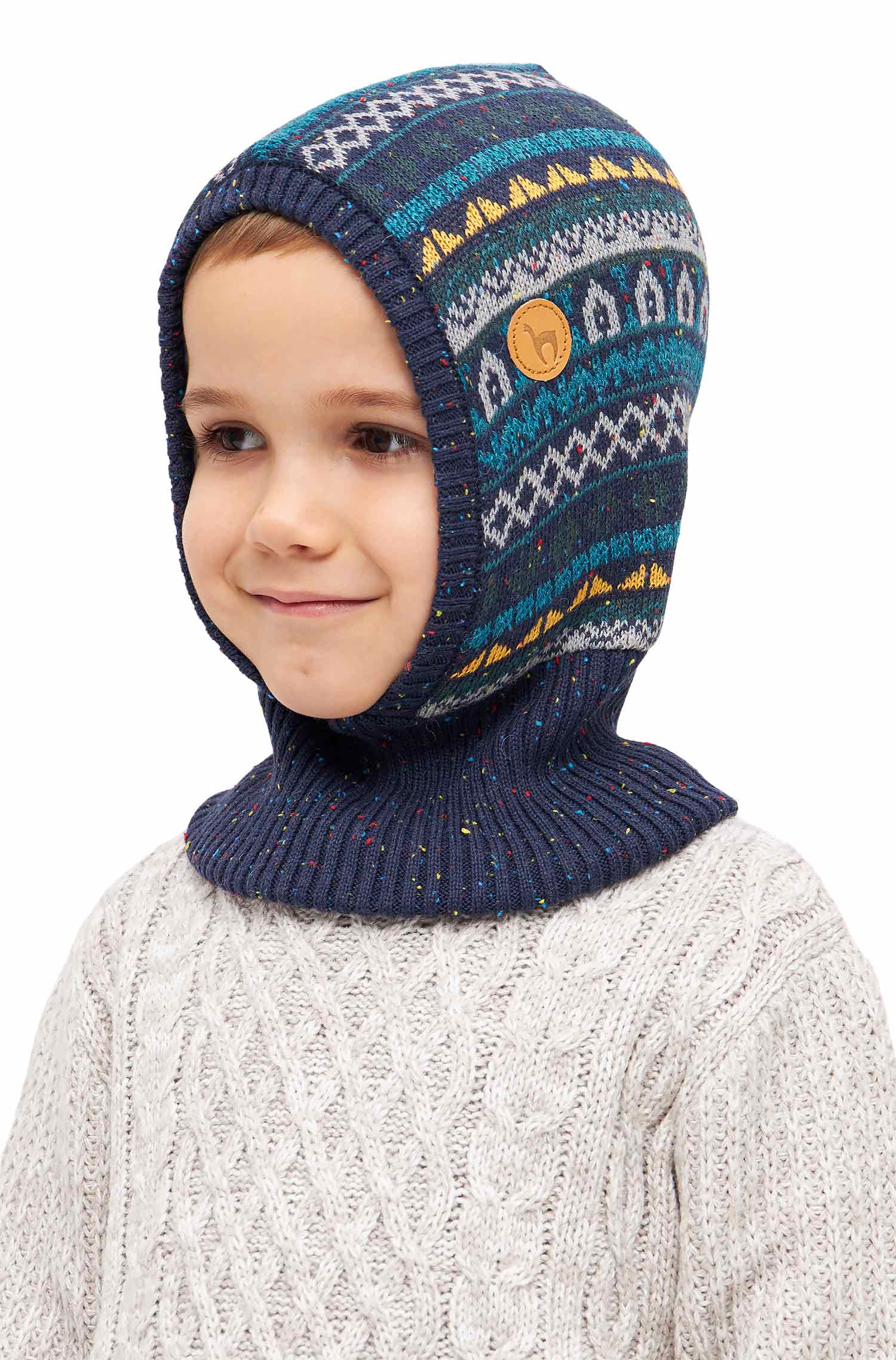 Alpaka Schlupfmütze MONITO aus Baby Alpaka und Pima Baumwolle-blau