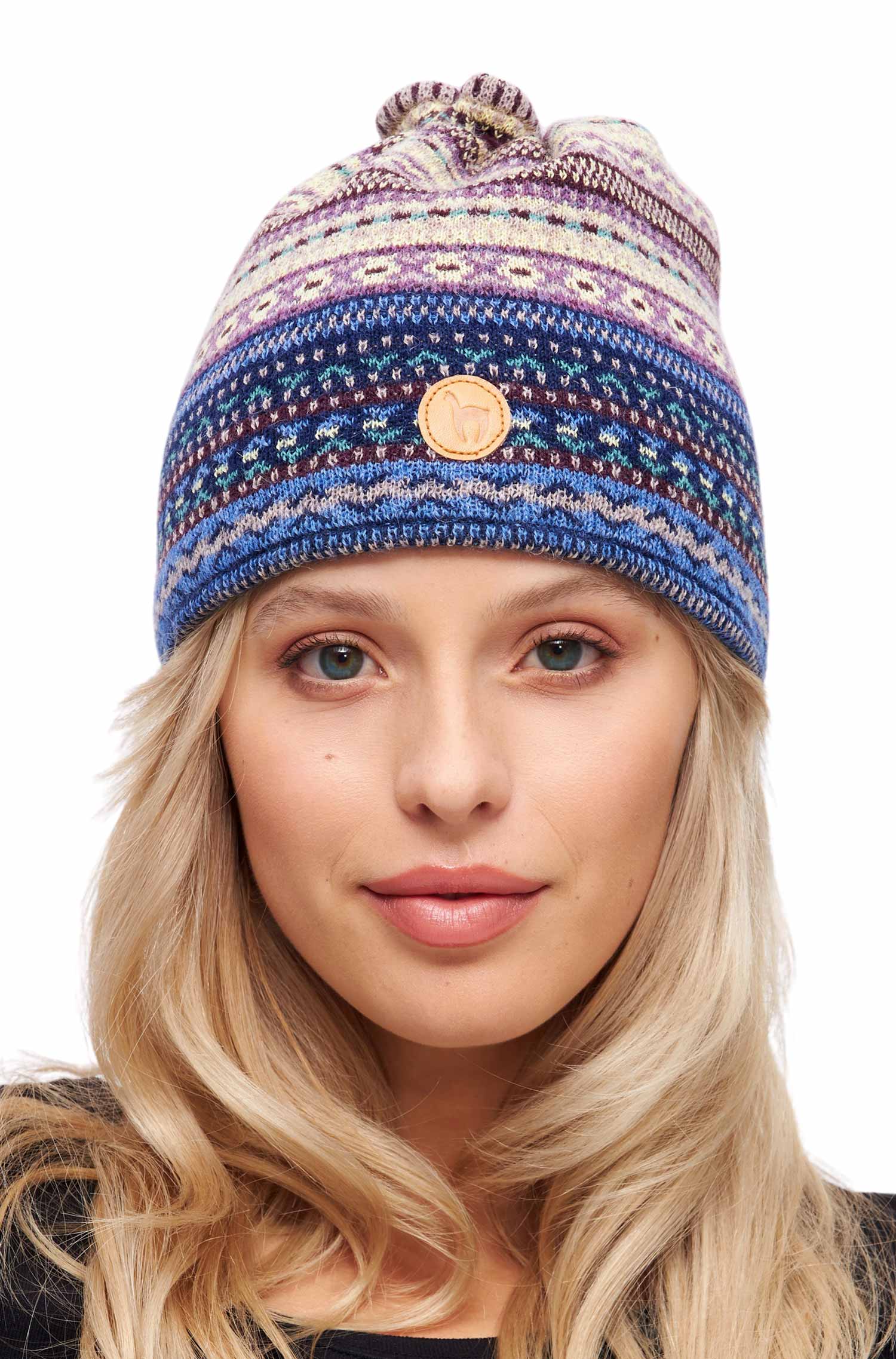 Alpaka Mützen-Stirnband-Schal DILAYA aus 100% Baby Alpaka-sand multi