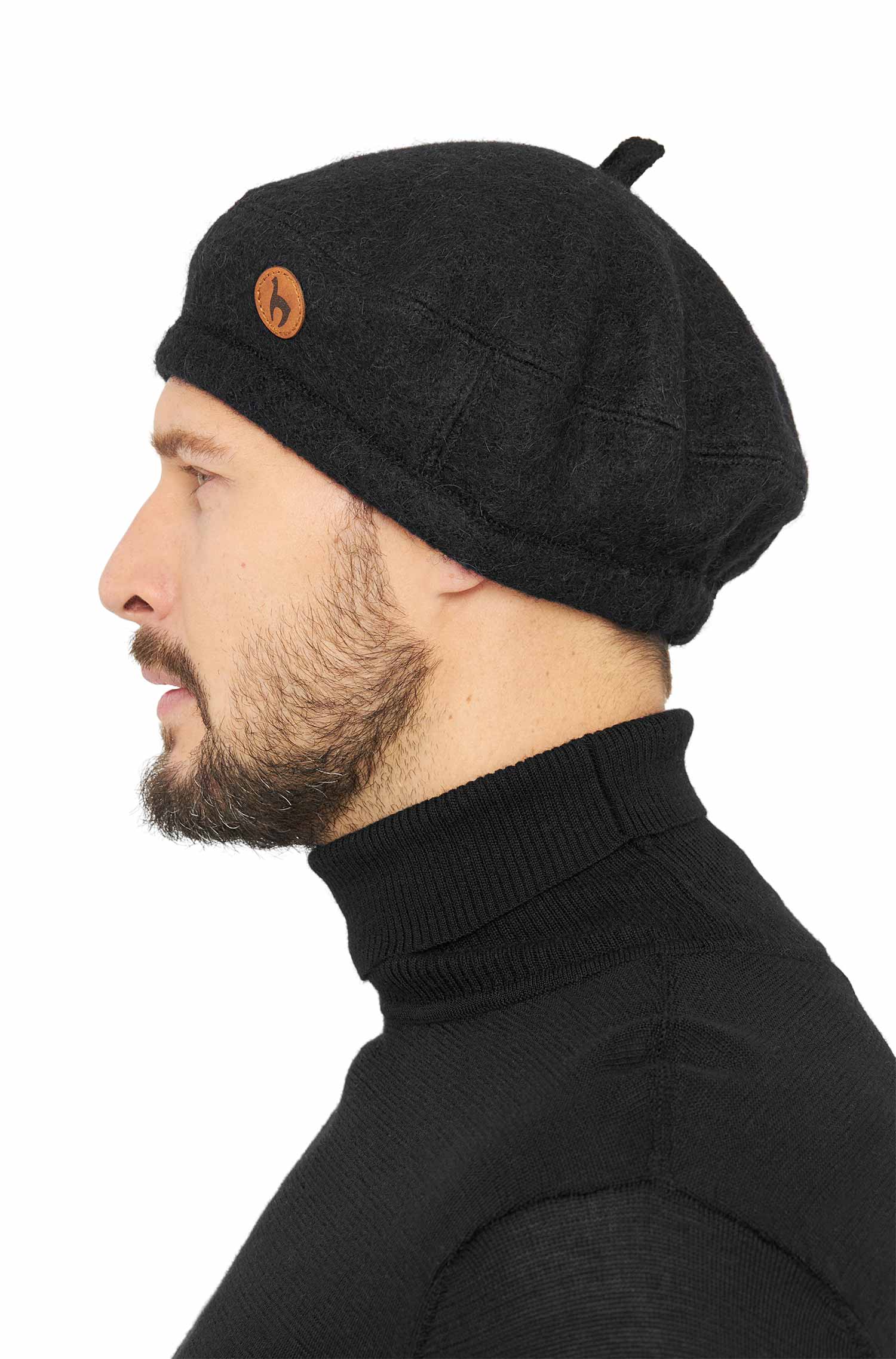 Alpaka Baskenmütze BERET aus 100% Alpaka-schwarz