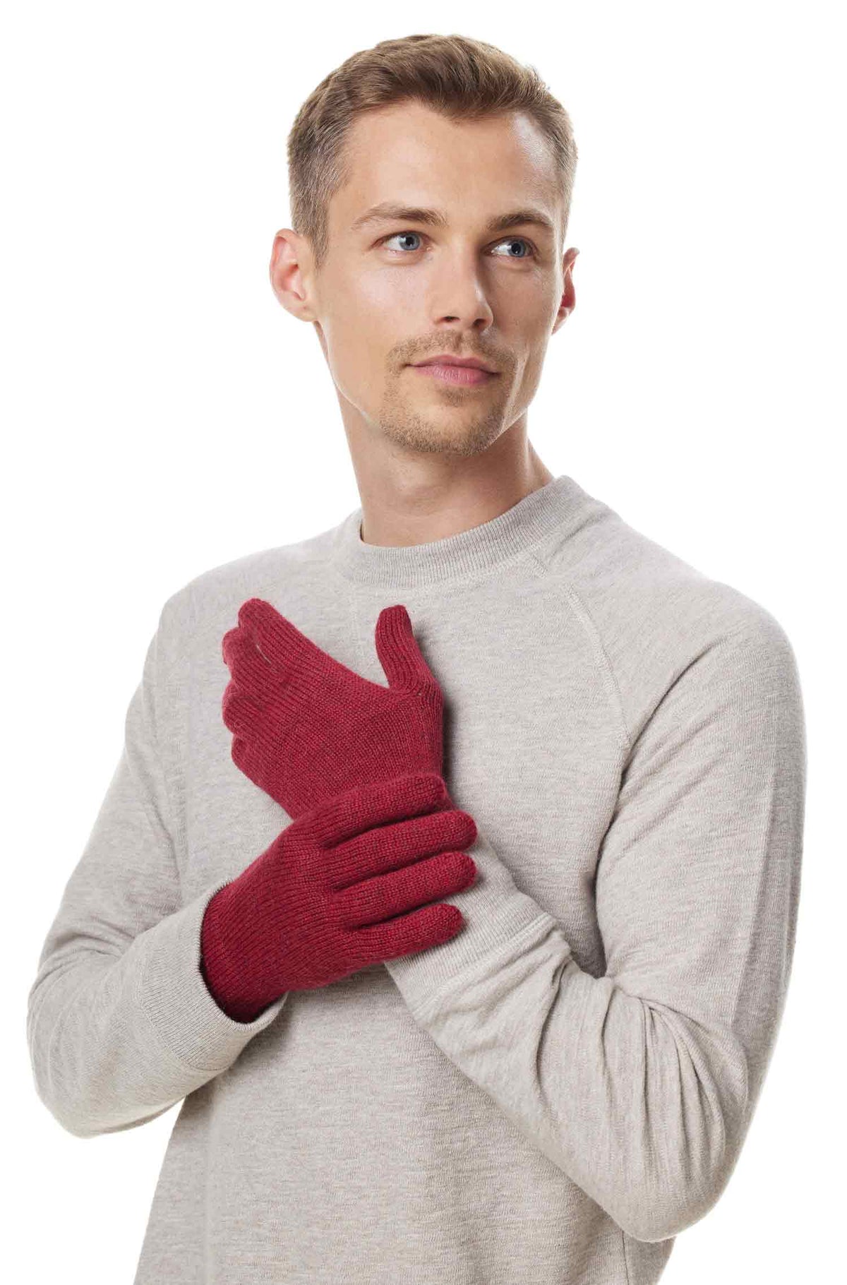 Alpaka Handschuhe UNI-rot meliert