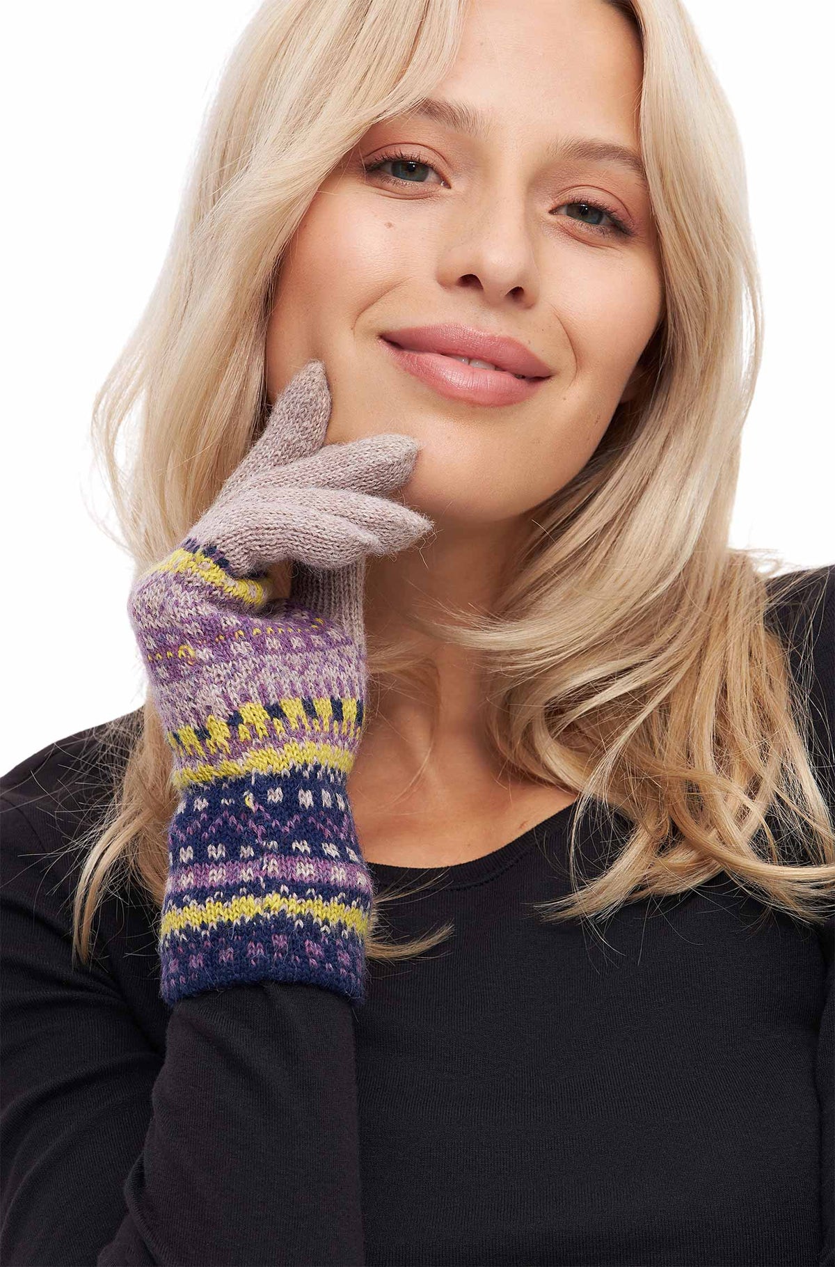 Alpaka Handschuhe DILAYA aus 100% Baby Alpaka-sand multi