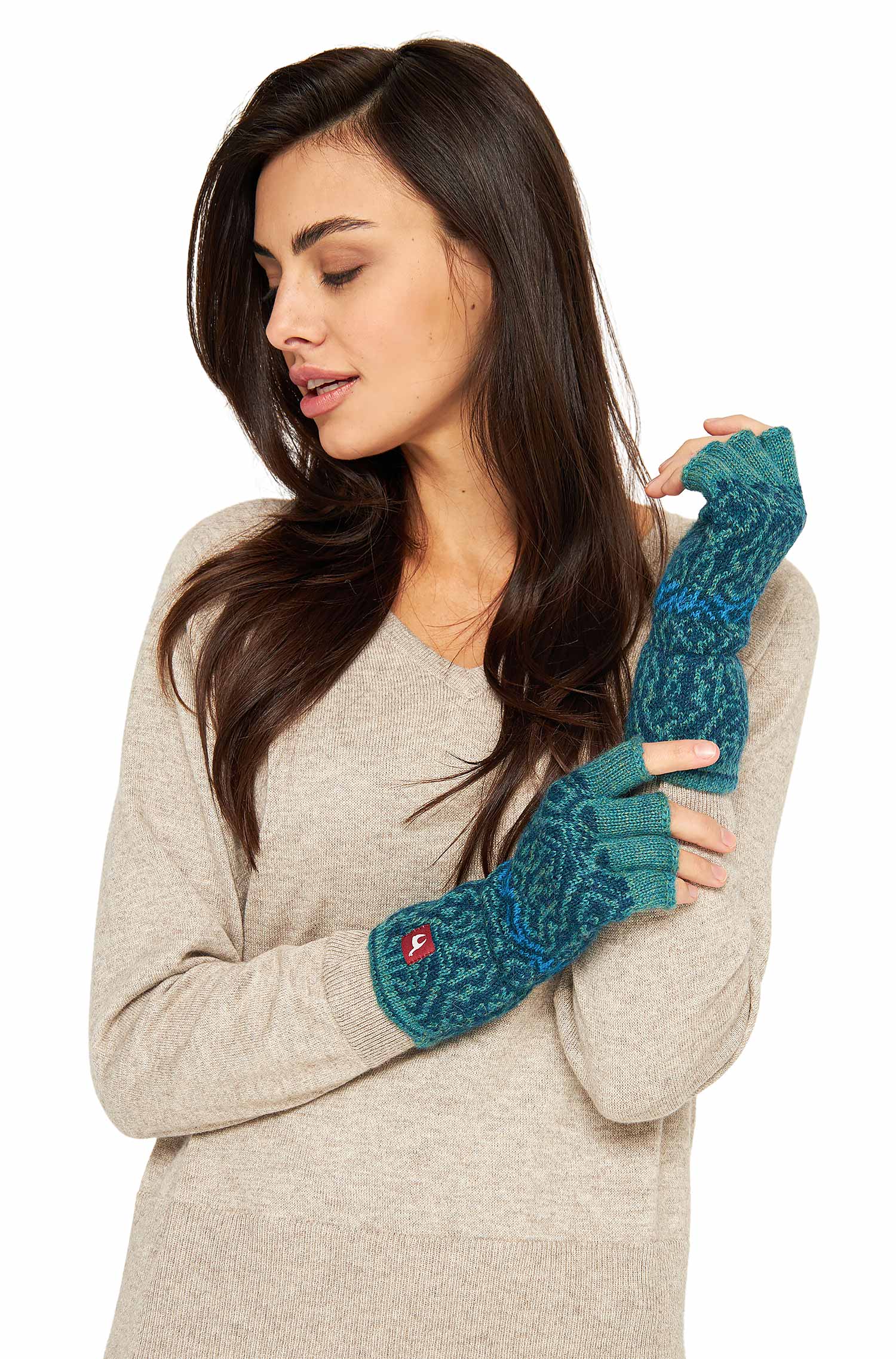 Alpaka Fingerlose Handschuhe CHIMU aus 100% Baby Alpaka-türkis