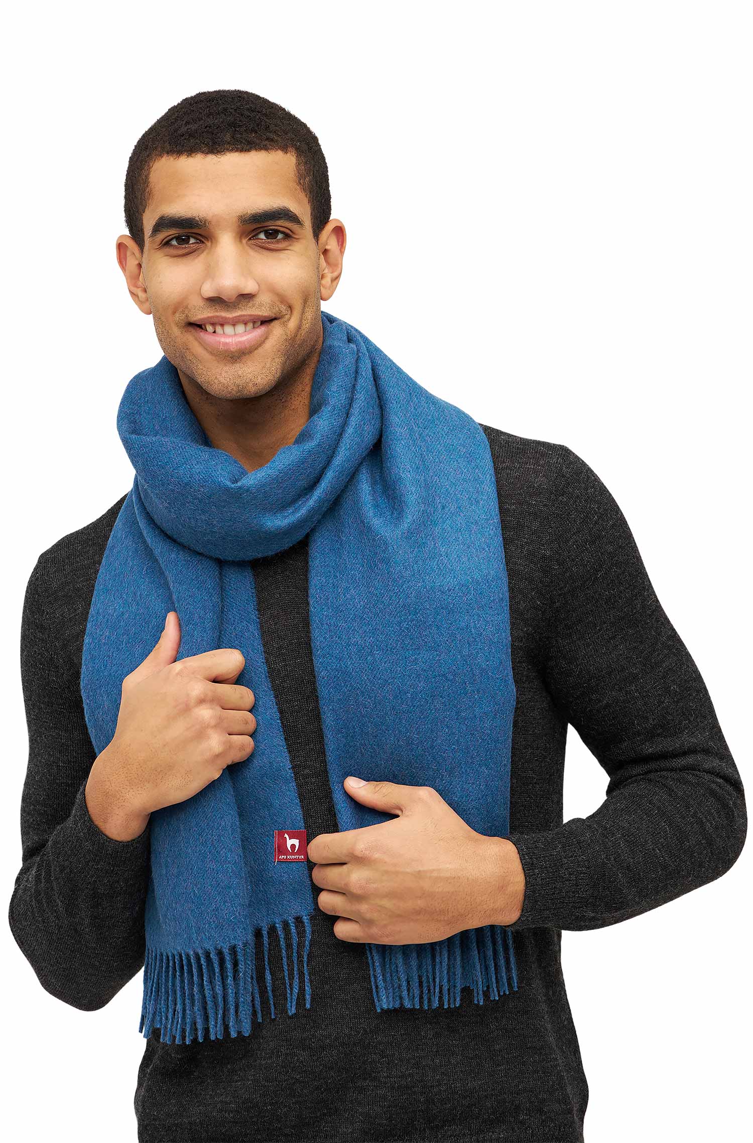 Alpaka Oversize Webschal UNI GRANDE aus 100% Baby Alpaka-kobaltblau