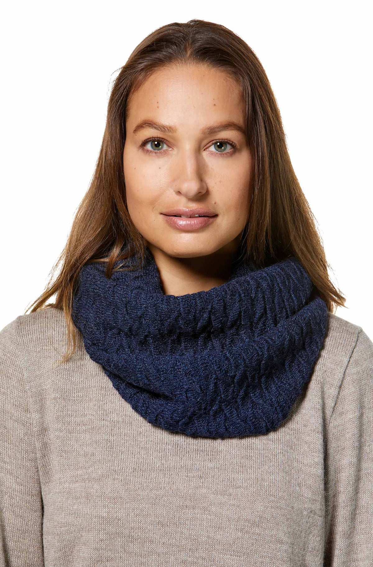 Alpaka BIESEN Ringschal aus 100% Baby Alpaka-blau meliert