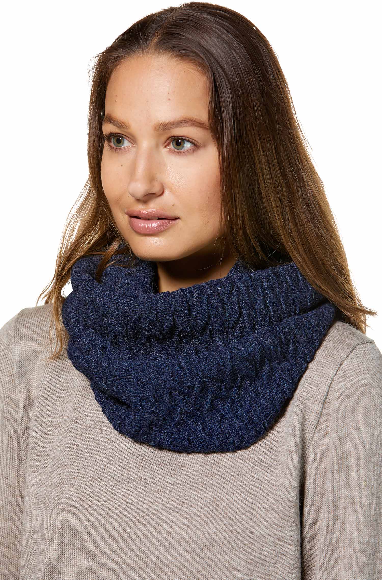 Alpaka BIESEN Ringschal aus 100% Baby Alpaka-blau meliert