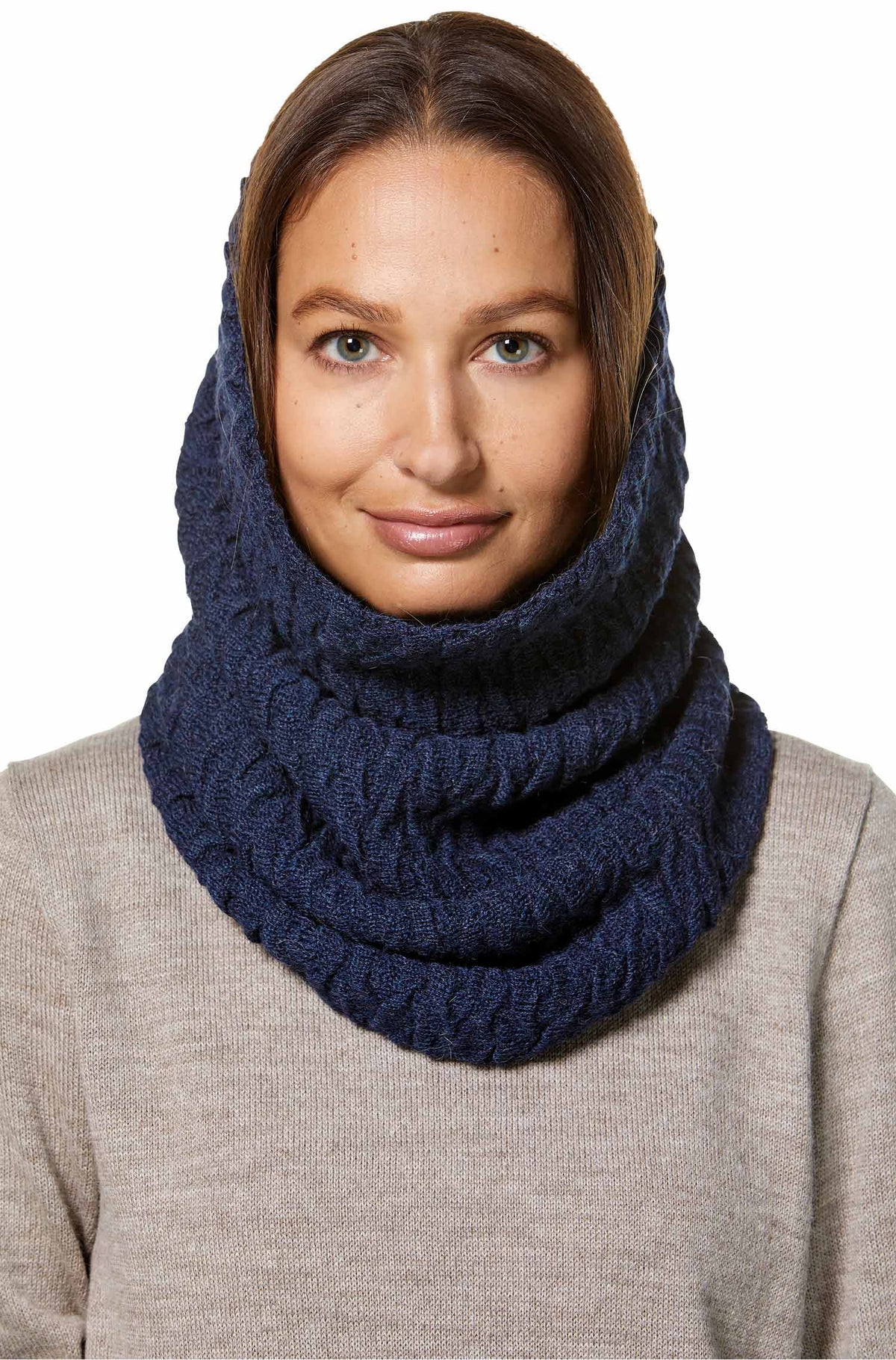 Alpaka BIESEN Ringschal aus 100% Baby Alpaka-blau meliert