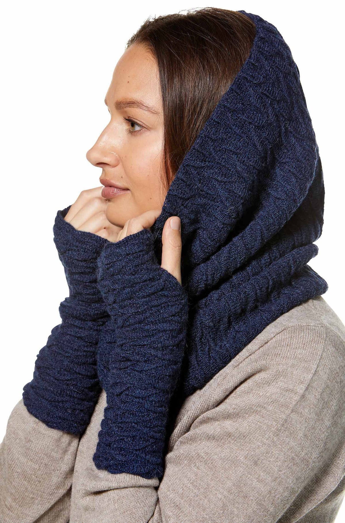 Alpaka BIESEN Ringschal aus 100% Baby Alpaka-blau meliert