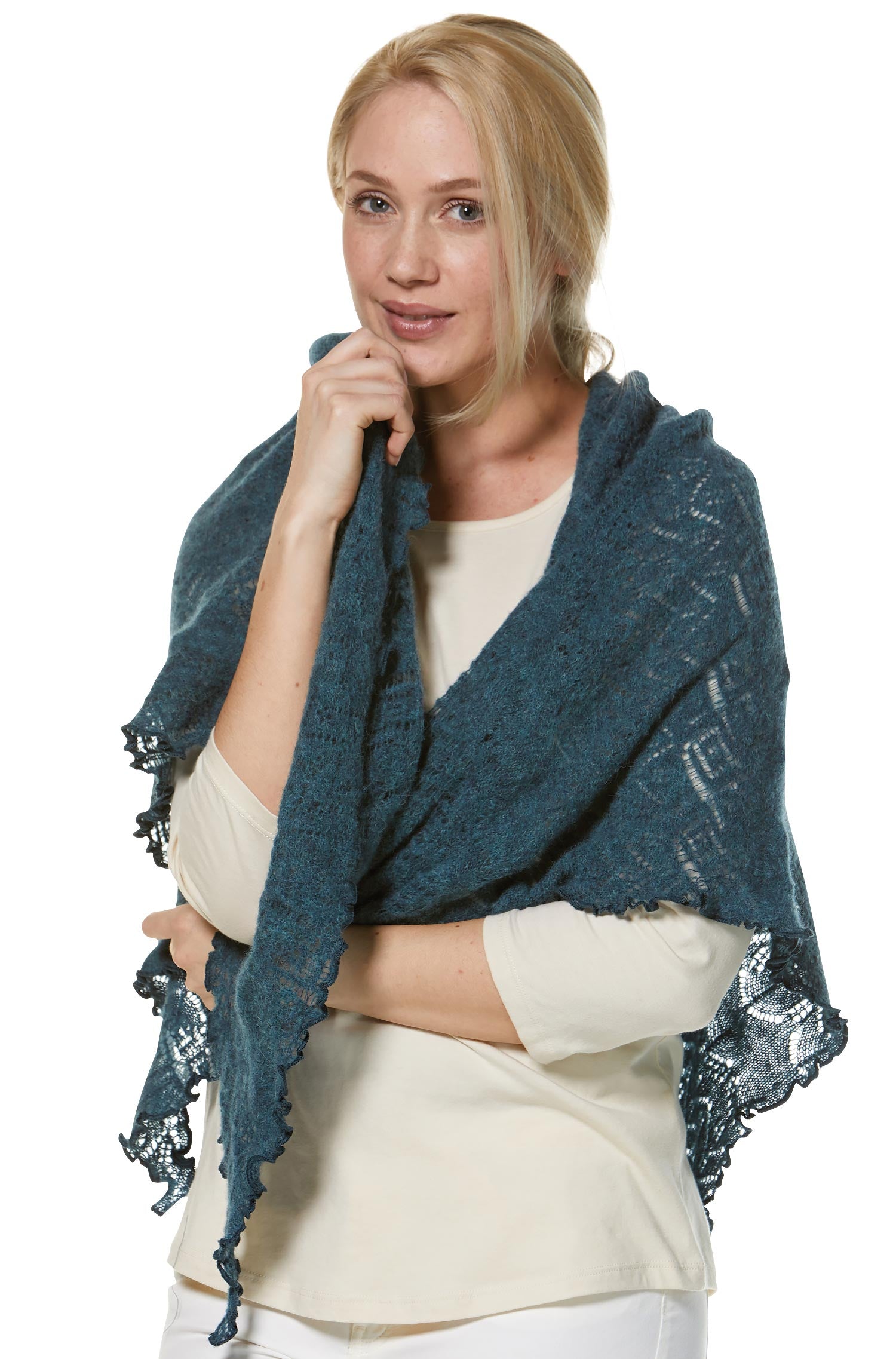 Alpaka Schal HADIA aus 55% Baby Alpaka & 26% Merino-petrol