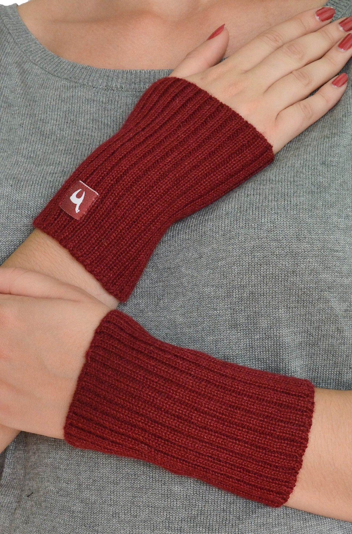 Alpaka Pulswärmer RIPP aus 100% Baby Alpaka-weinrot