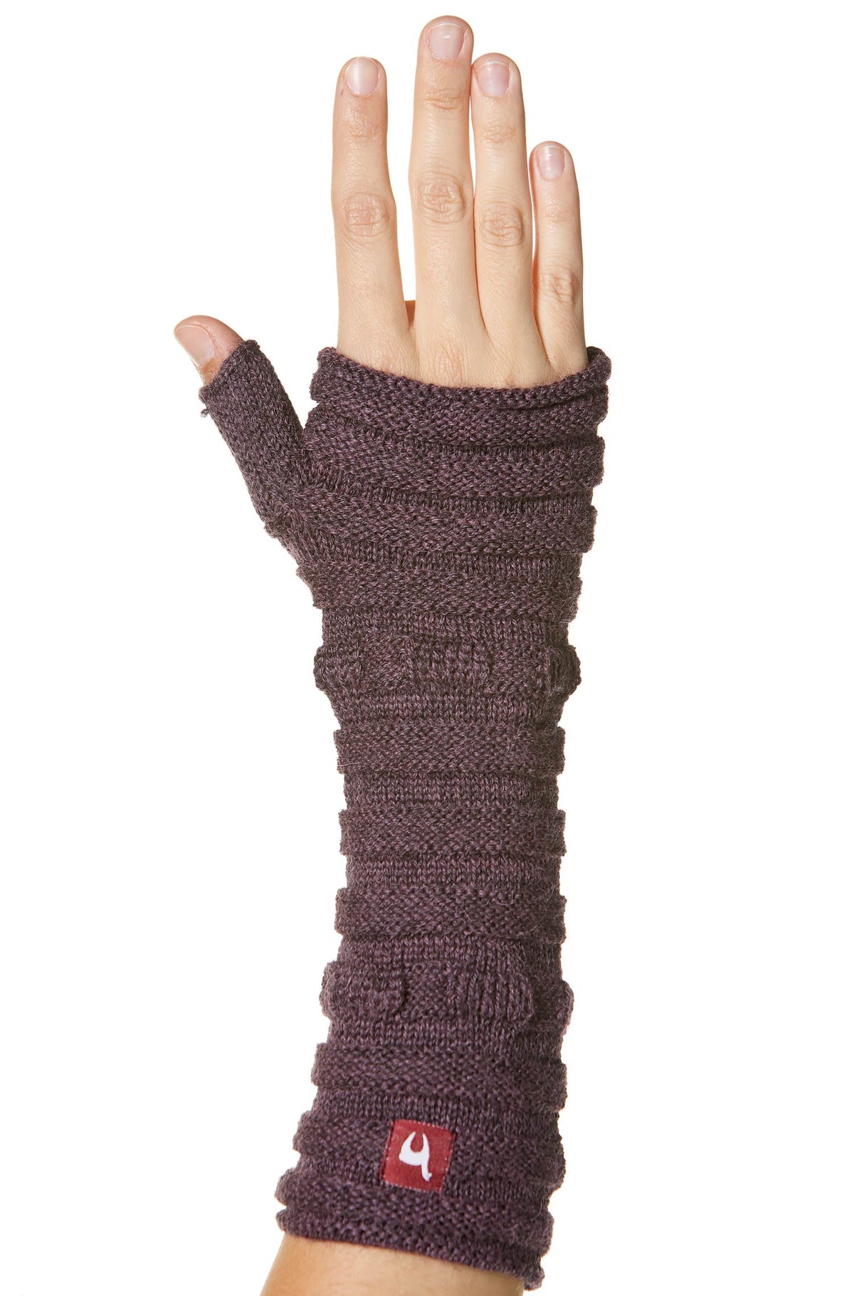 Alpaka Armstulpen ESPIGA, mit Daumen-aubergine meliert