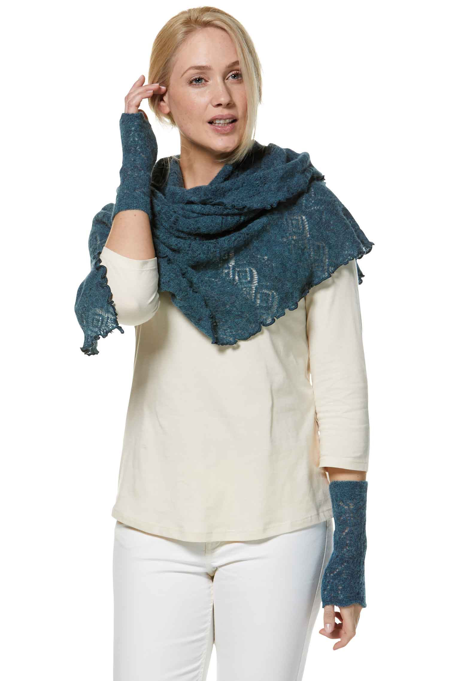 Alpaka Pulswärmer HADIA aus 55% Baby Alpaka & 26% Merino-petrol