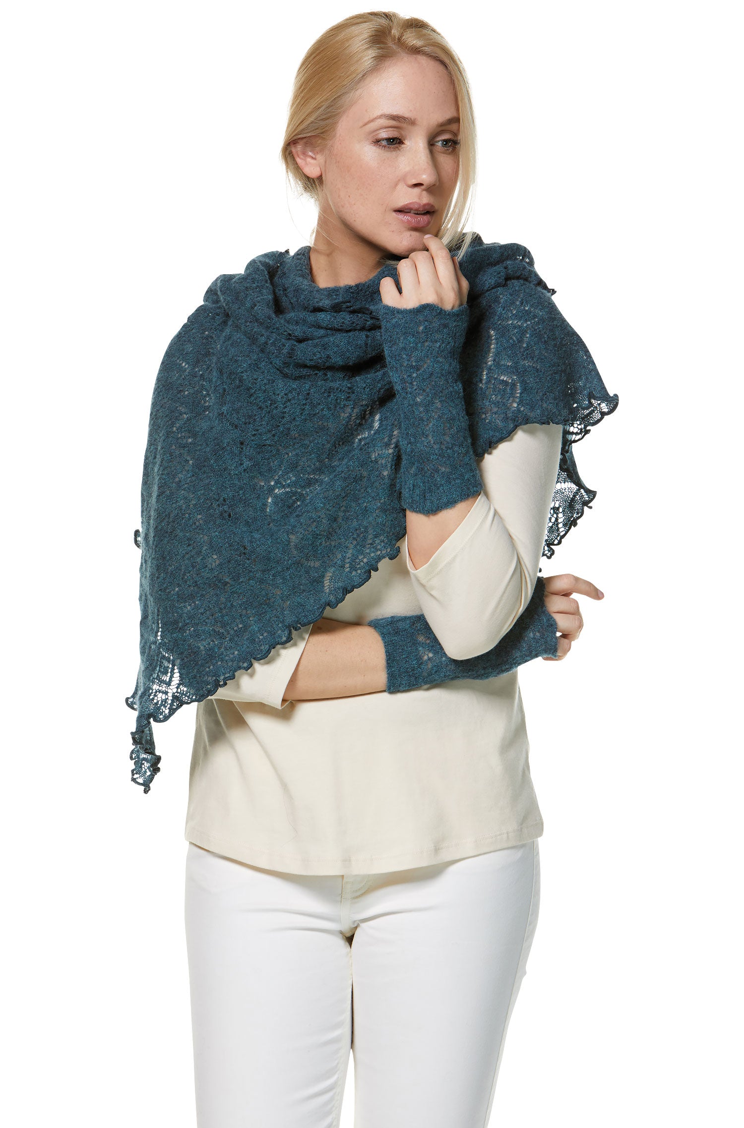 Alpaka Pulswärmer HADIA aus 55% Baby Alpaka & 26% Merino-petrol