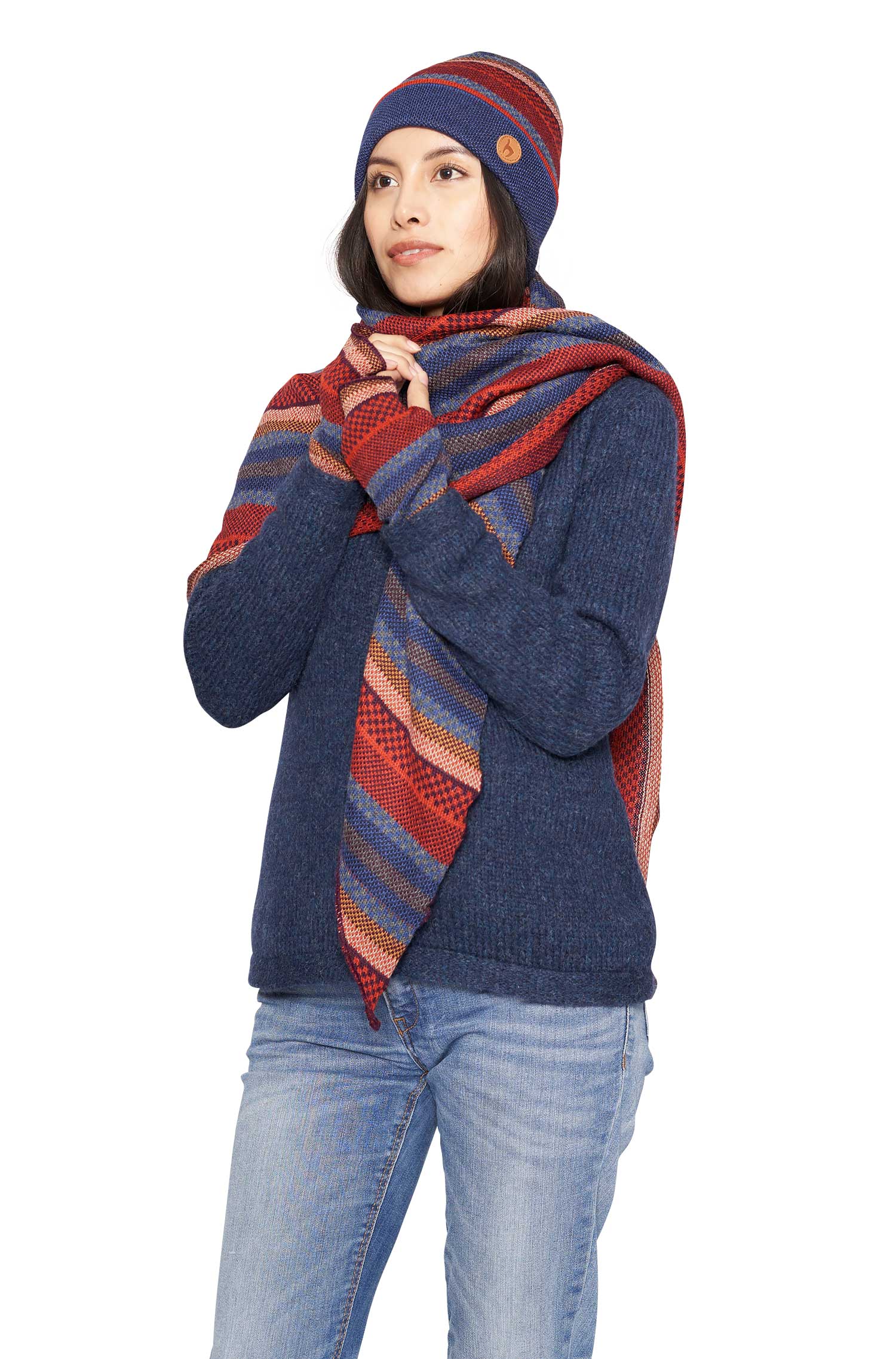 Alpaka Pulswärmer Fingerlose Handschuhe KYARA aus 100% Baby Alpaka-rusty blue