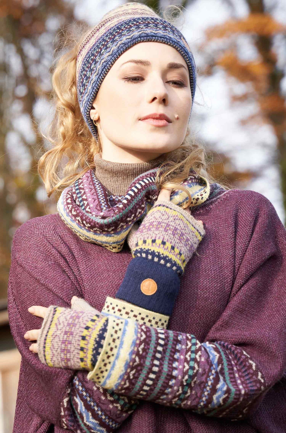 Alpaka Pulswärmer DILAYA, mit Daumen-sand multi