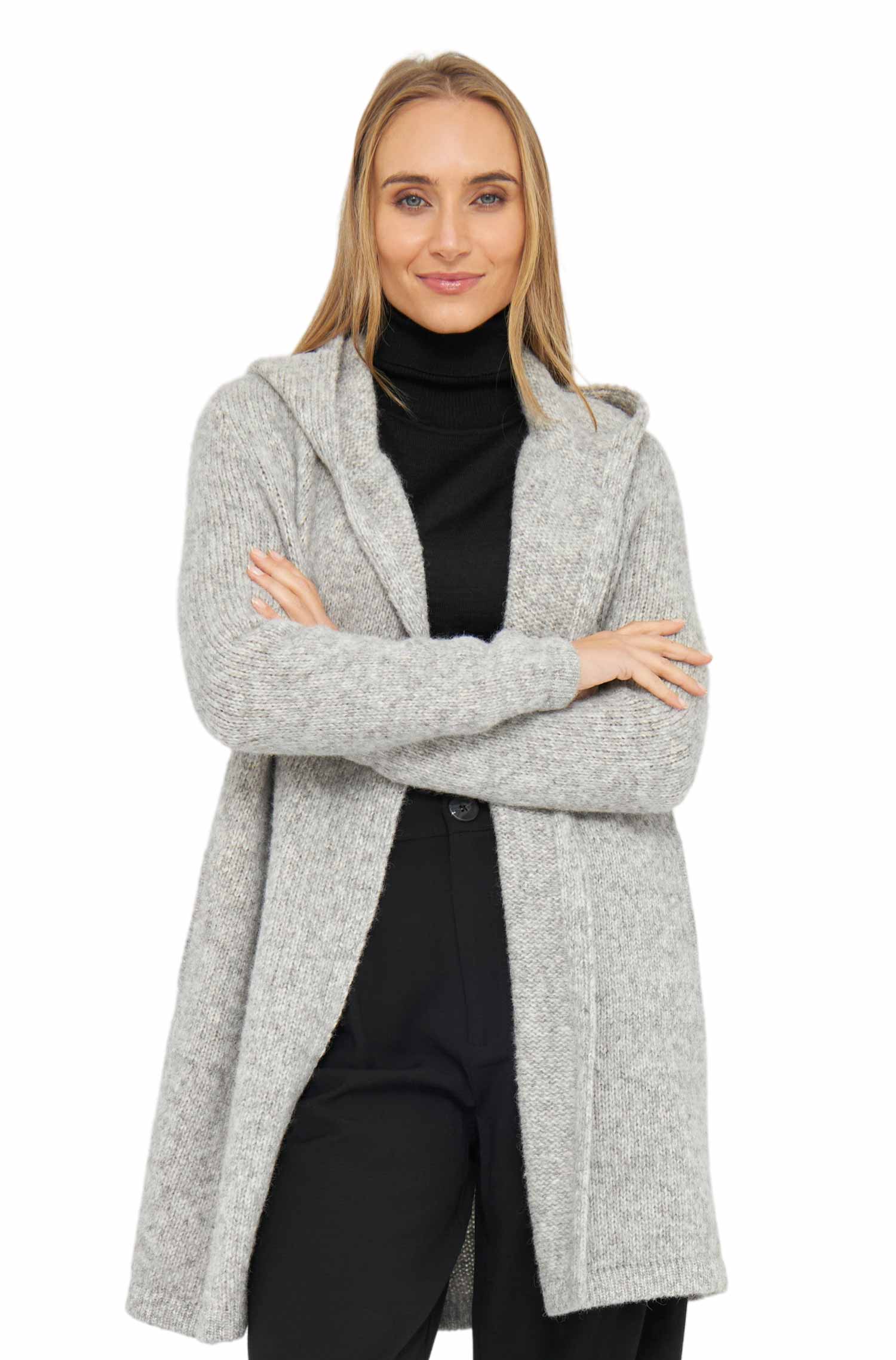 Alpaka Strickjacke ANNABELL-hellgrau meliert