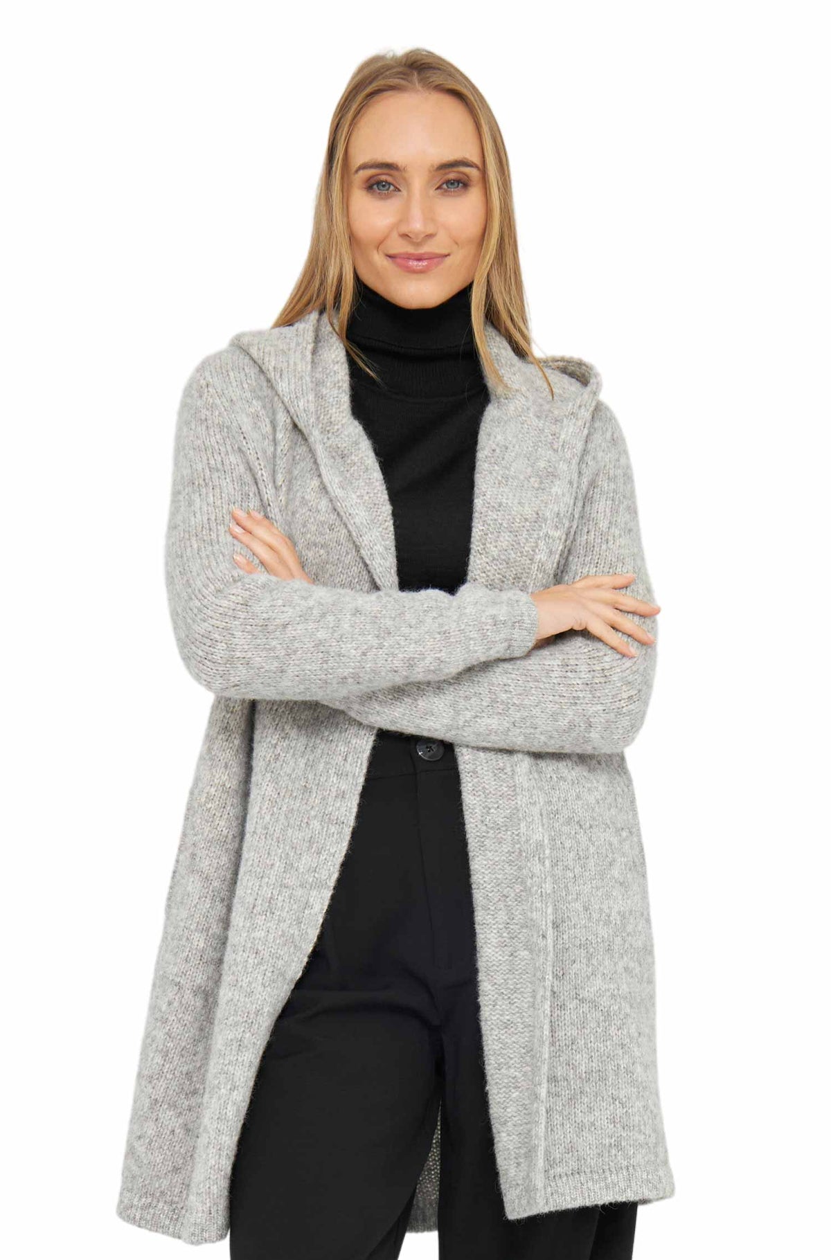Alpaka Strickjacke ANNABELL-hellgrau meliert