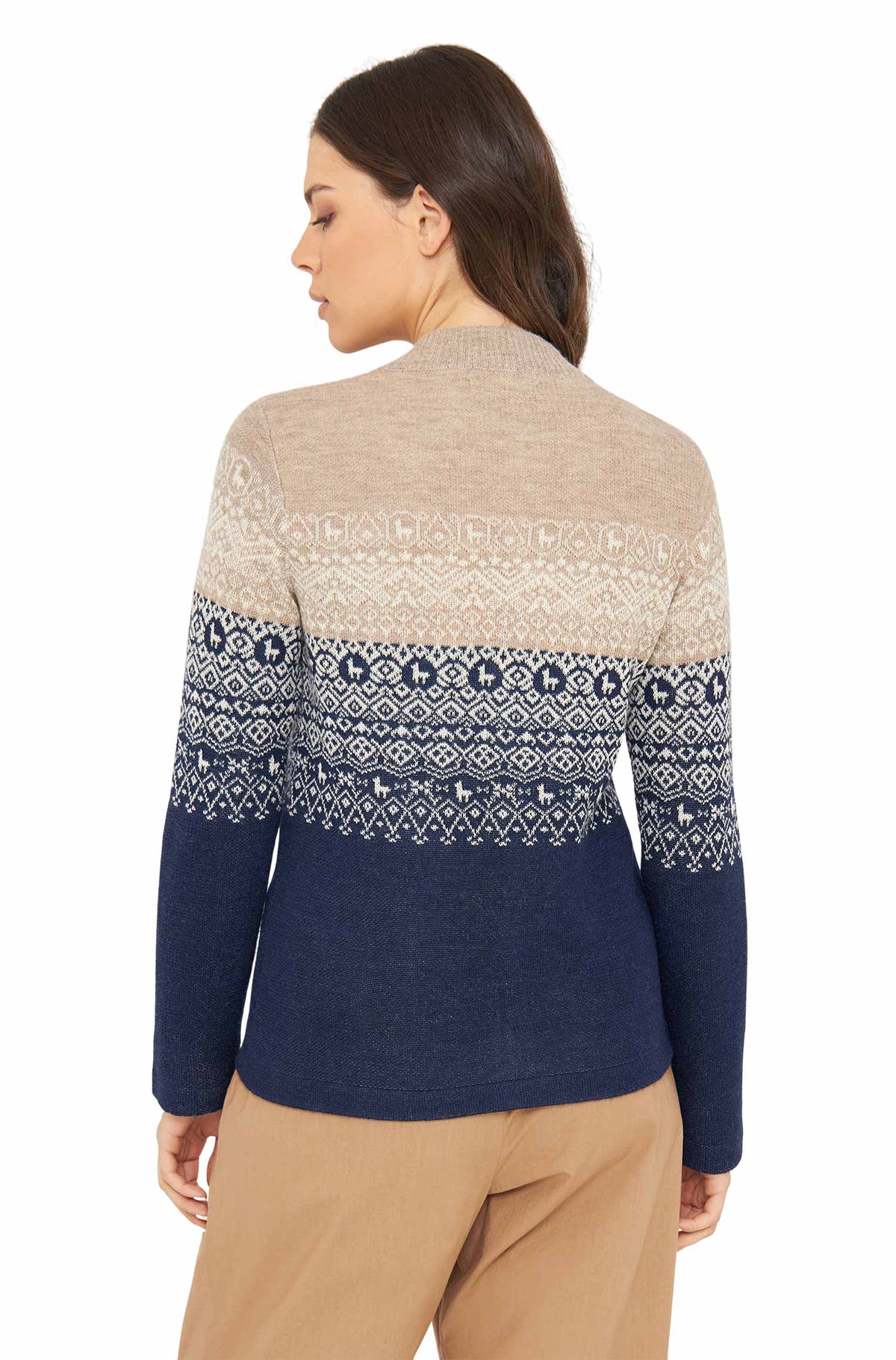 Alpaka Strickjacke CARLA-blau/sand
