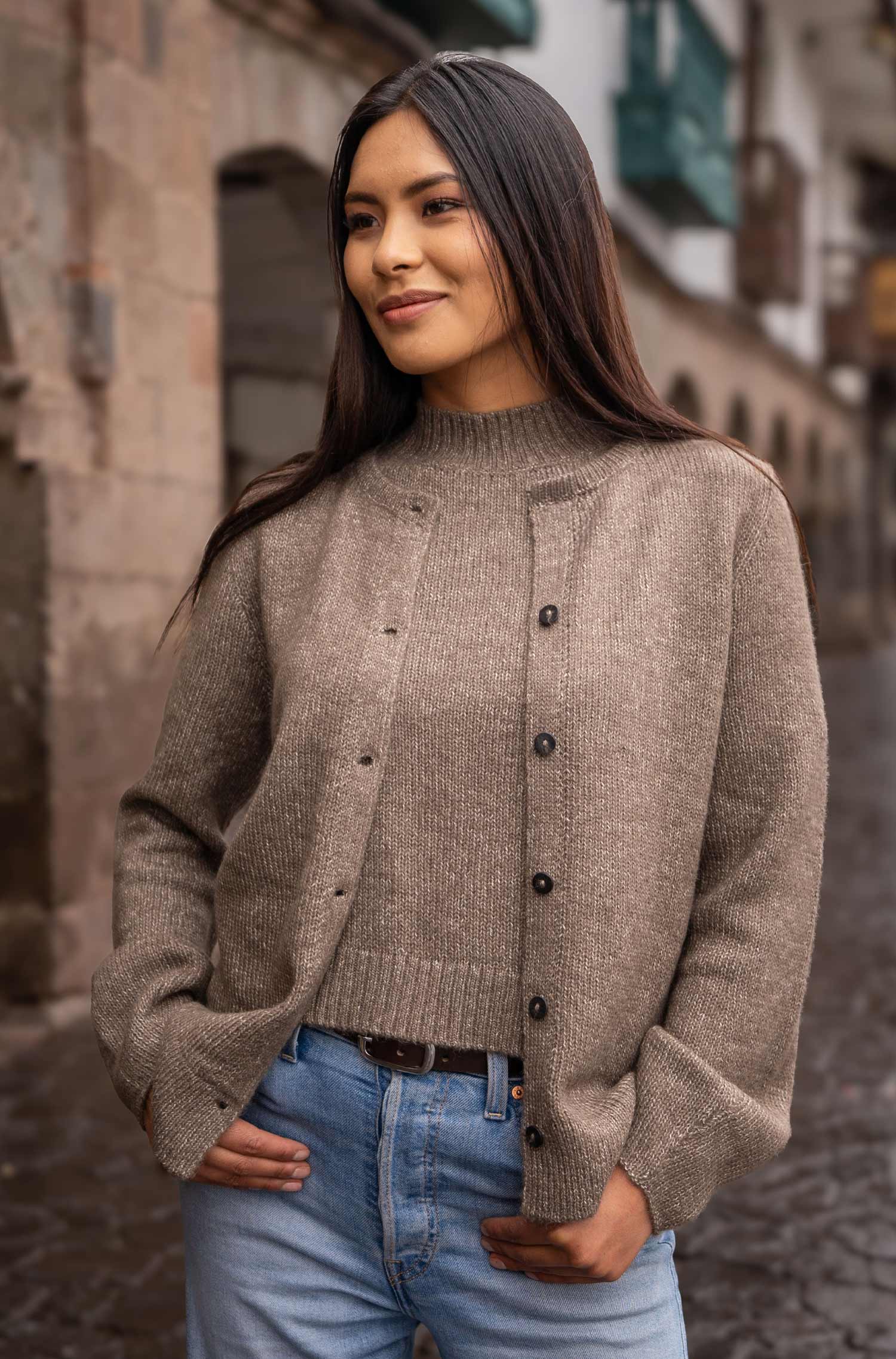 Alpaka Strickjacke PACA-taupe