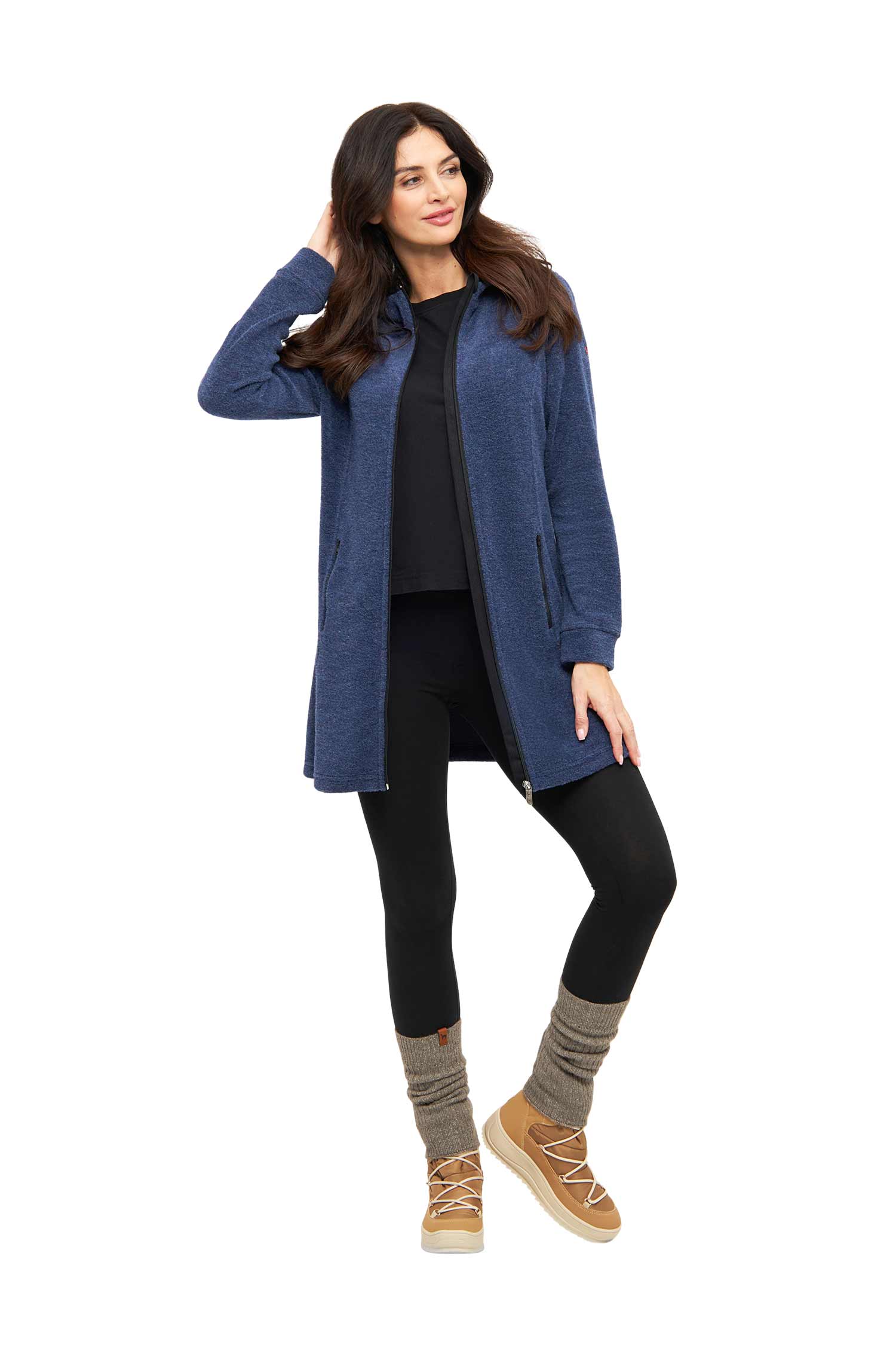 Alpaka Kapuzenmantel APU FLEECE-saphirblau