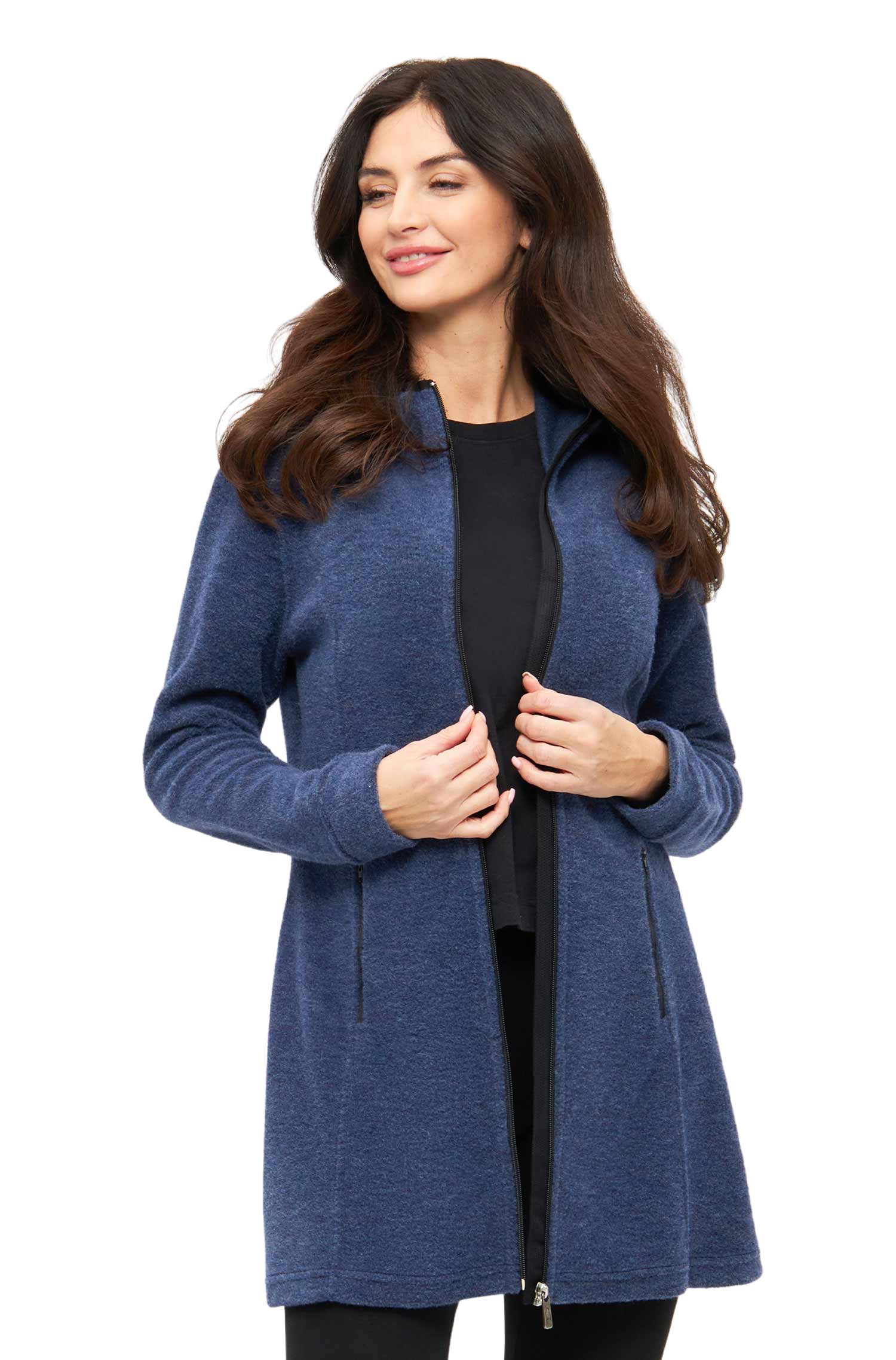 Alpaka Kapuzenmantel APU FLEECE-saphirblau
