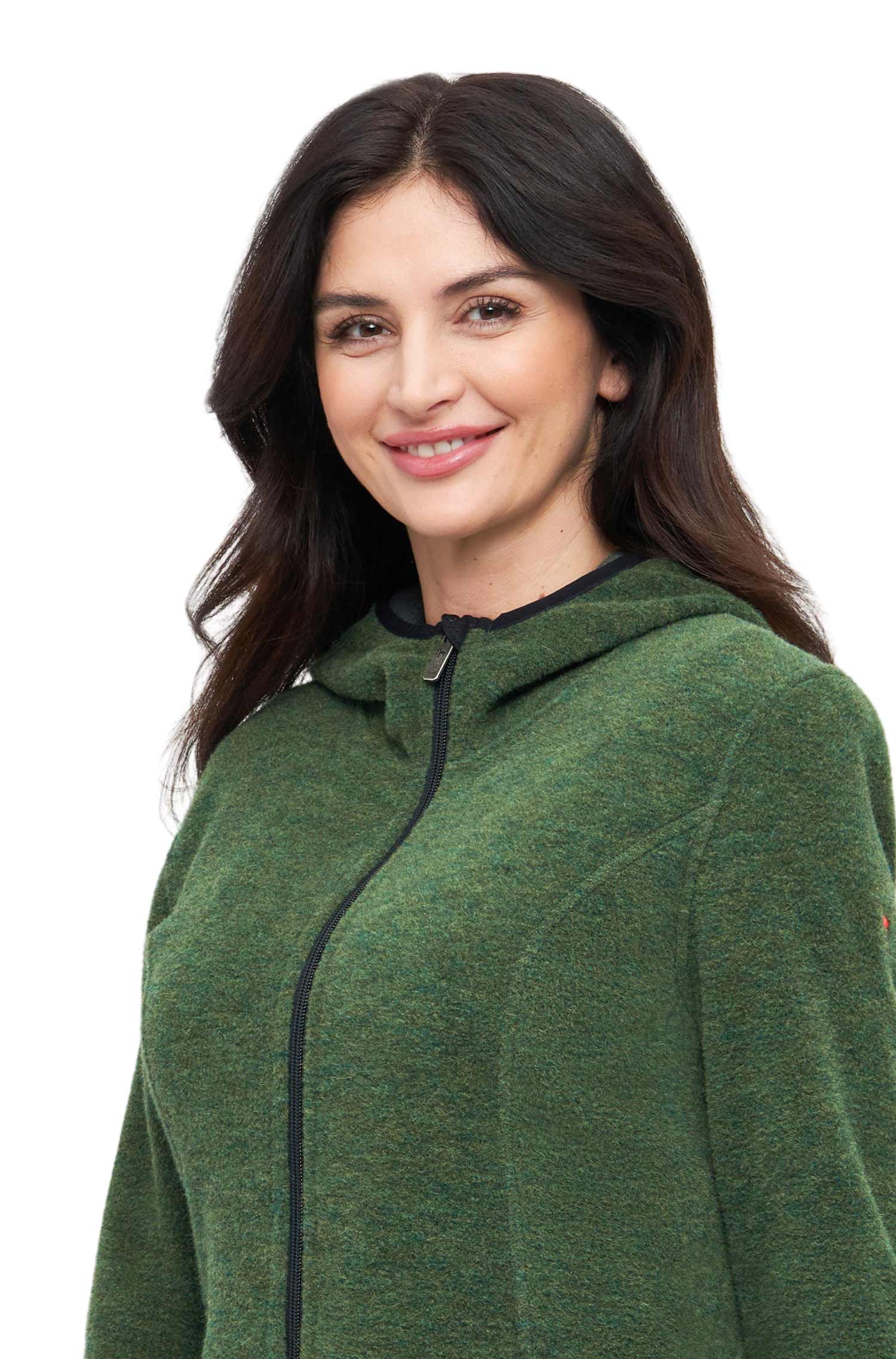 Alpaka Kapuzenmantel APU FLEECE-waldgrün