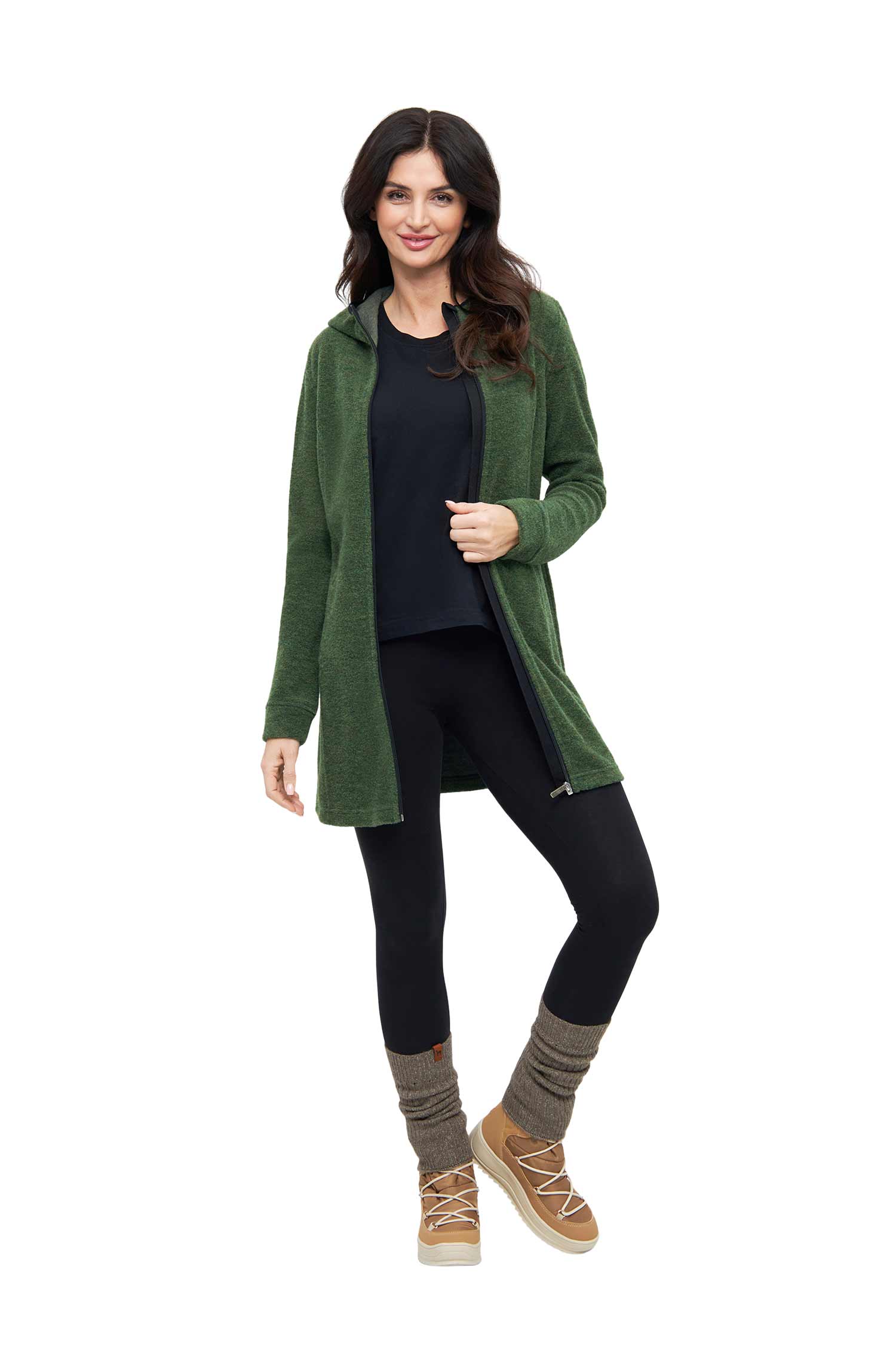 Alpaka Kapuzenmantel APU FLEECE-waldgrün