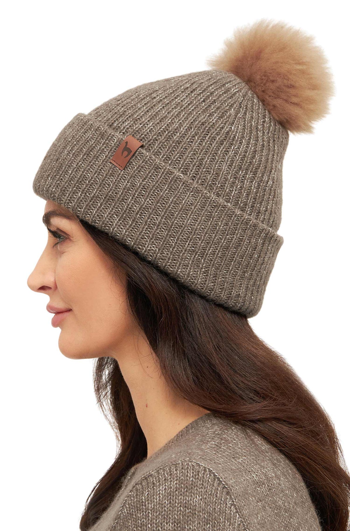 Alpaka Mütze PACA mit Bommel-taupe