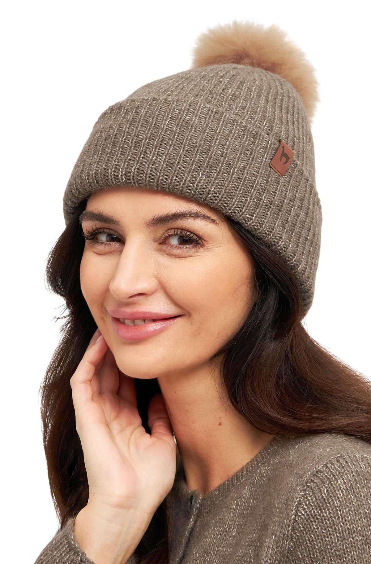 Alpaka Mütze PACA mit Bommel-taupe